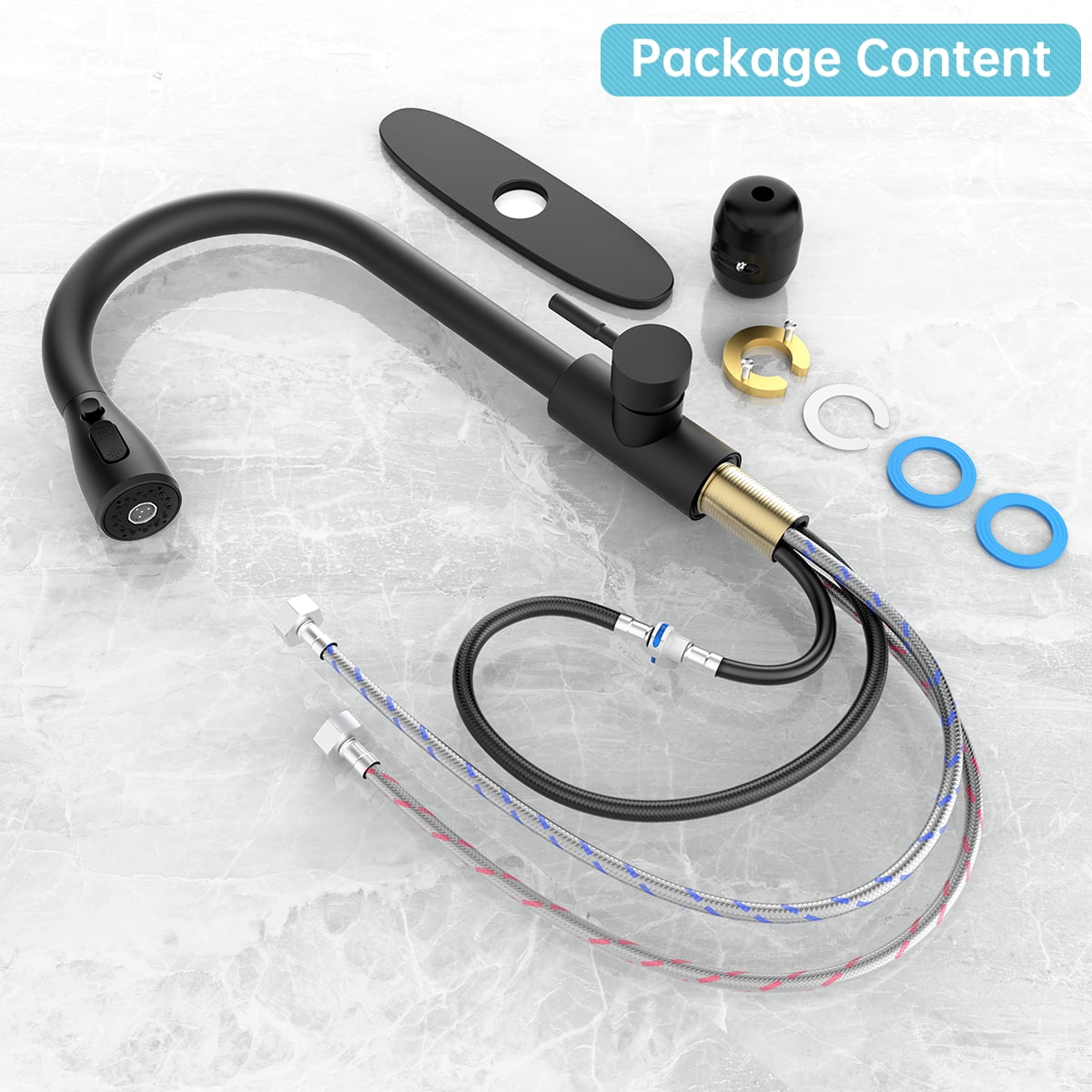 Kitchen Sink Faucets with Pull Down Sprayer, High Arc Single Handle with Water Lines, for Kitchen Sink, Home, Bar and Utility Use