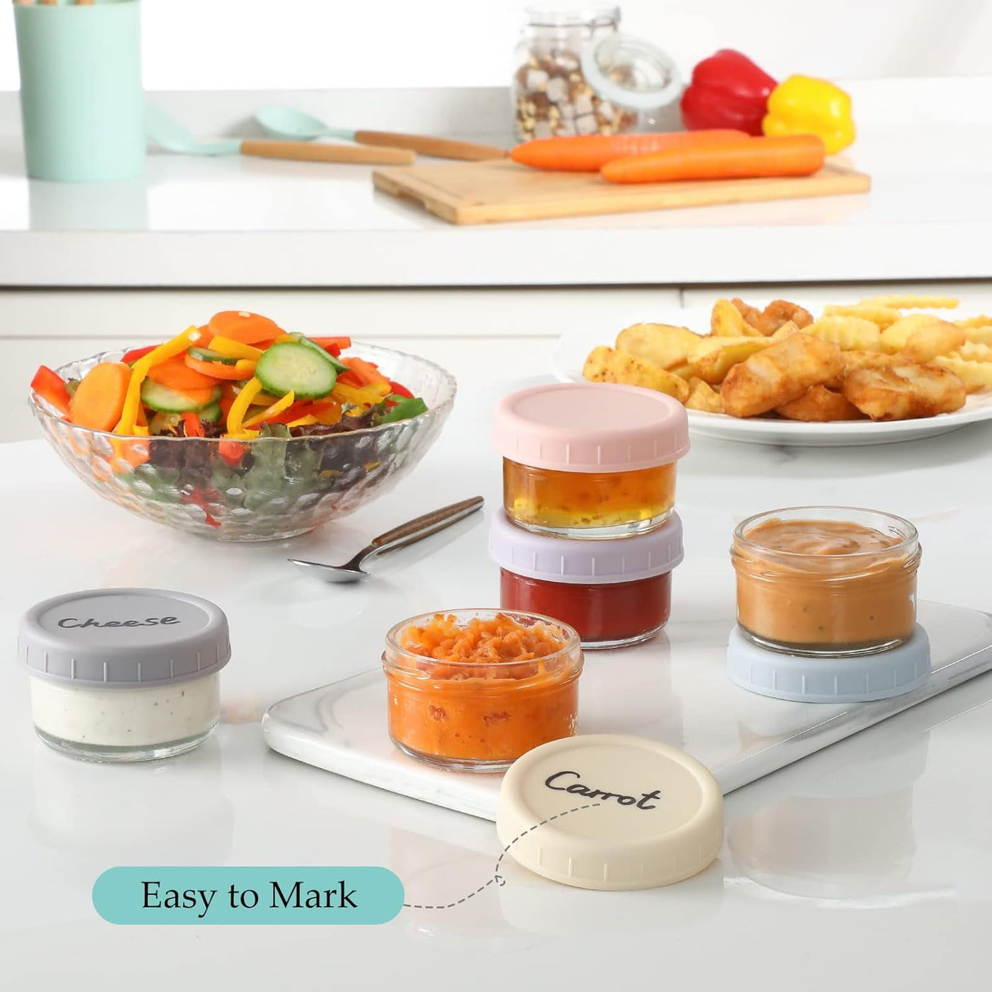 6-Pack Salad Dressing Container to Go, 2.7 Oz Glass Small Condiment with Lids, Dipping Sauce Cups Set, Leakproof Reusable for Lunch Box Work Trip