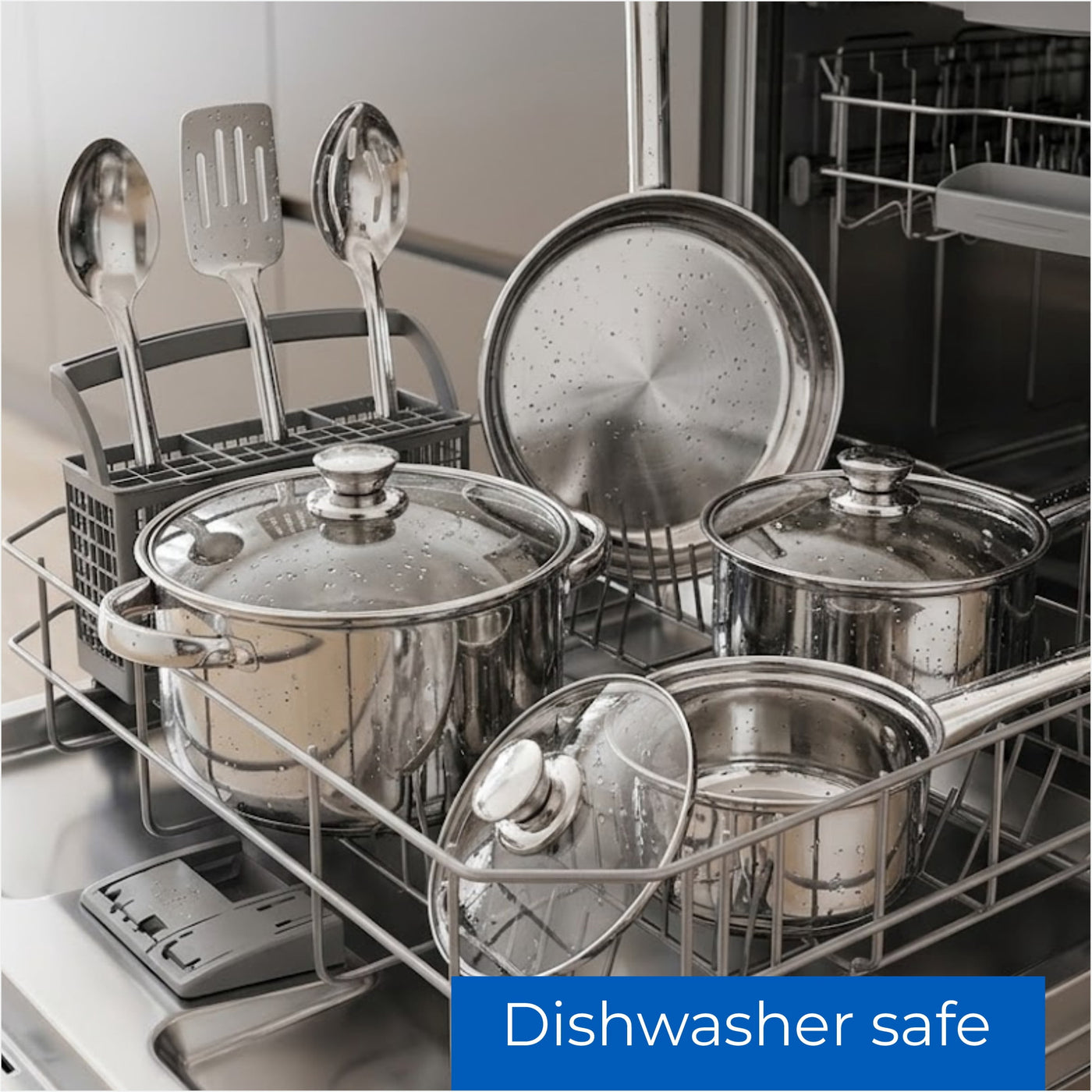 Stainless Steel 10-Piece Cookware Set with Lids and Kitchen Utensils, for Cooking, Mixing, Serving and Nonstick Cookware