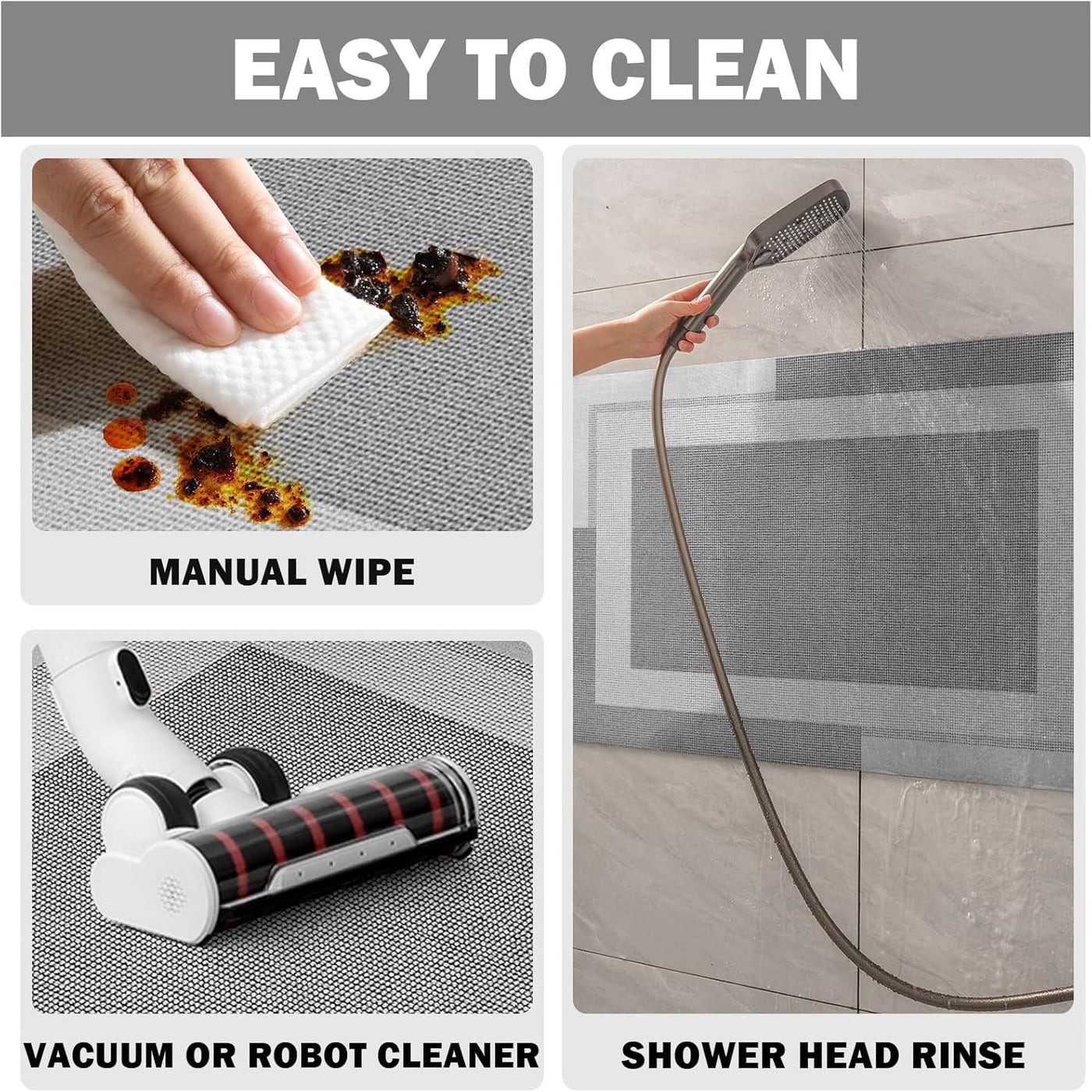 Non Slip Bath Mat Quick Dry Super Absorbent 16x24in Gray Bathroom Shower Kitchen Rug, for Everyday Home Kitchen Cooking, Storage and Organization
