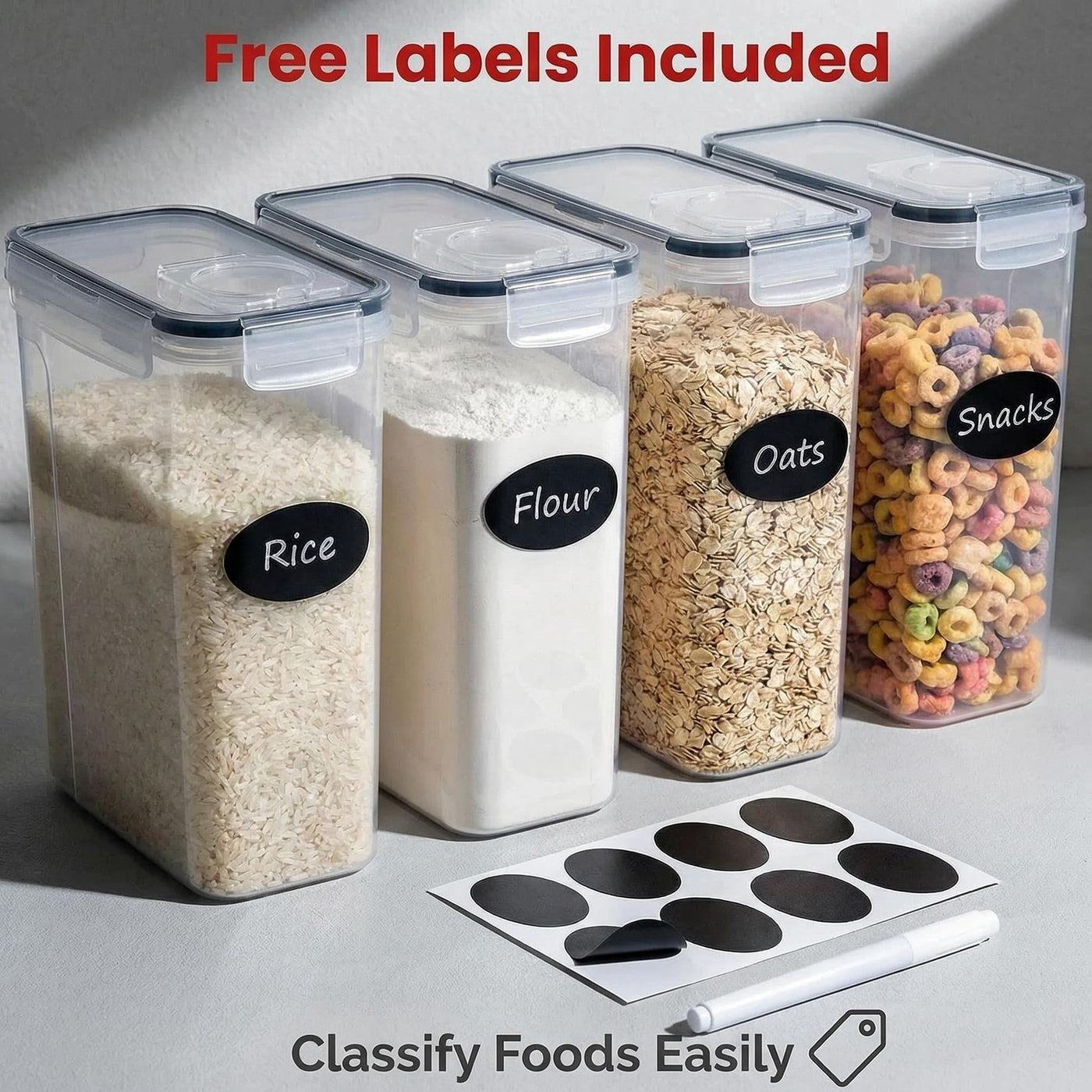 4-Pack 135oz Extra Large Airtight Cereal Food Storage Containers 135OZ | BPA-FREE Plastic Container for Pantry Organization and Canister for Grain