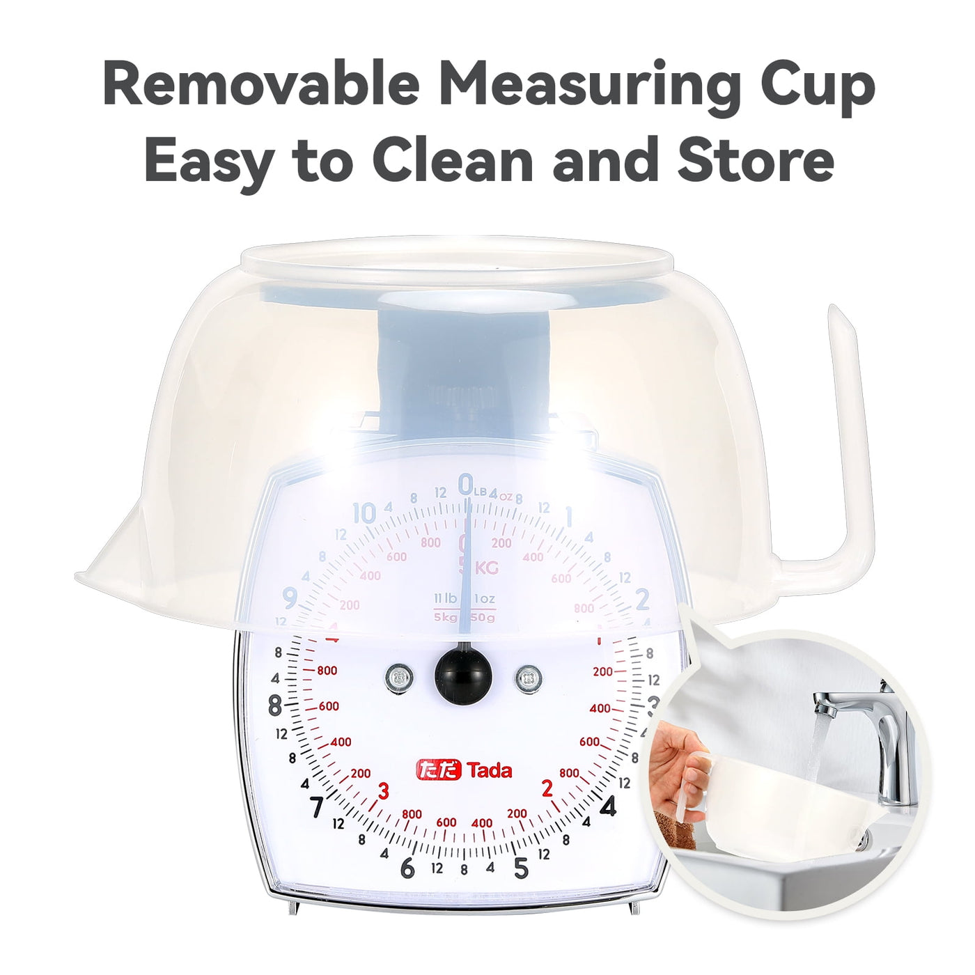 11lb Analog Food Scale Mechanical Dial Kitchen Scale, Removable Measuring Cup, Tare Function, Kitchen Friendly