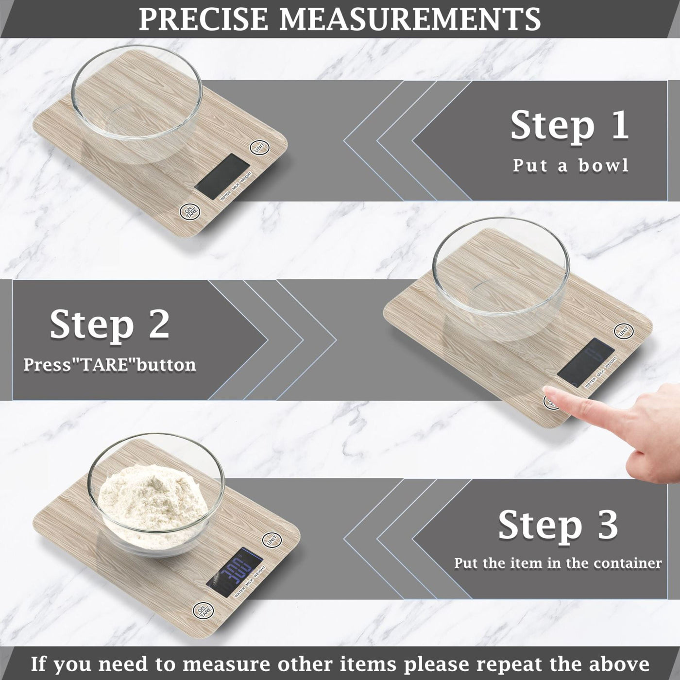 High Precision Digital Kitchen Scale Tempered Glass Food Scale Multifunction Scale Small Kitchen Appliances Beige Wood Grain Pattern