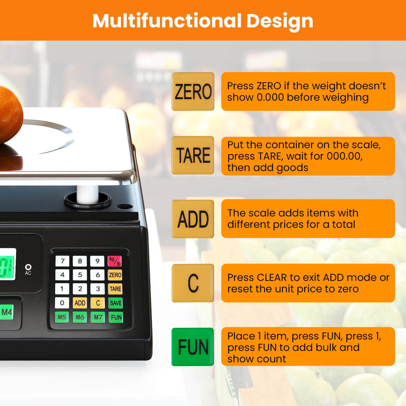 88lb Price Computing Scale with Counting Function, Stainless Steel Platform, for Accurate Kitchen, Food and Portion Weighing
