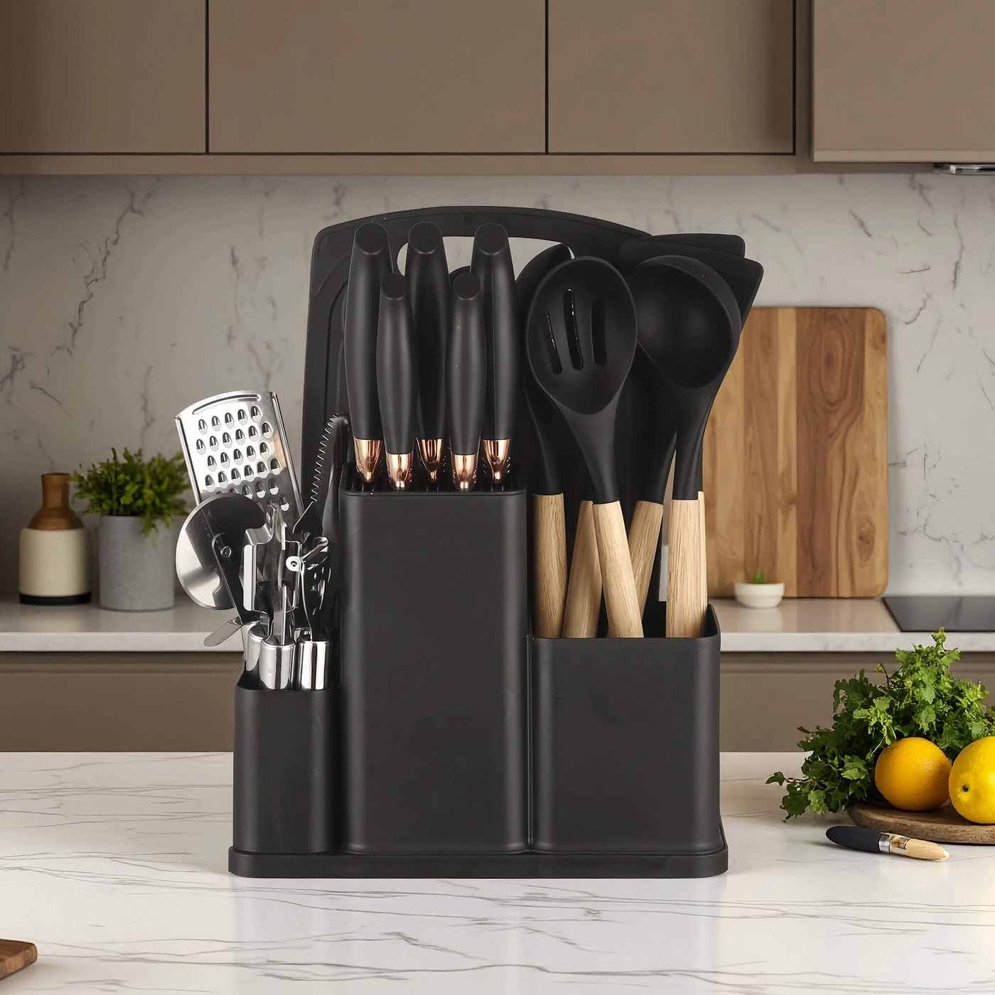 20-Piece Silicone Stainless Steel Cooking Utensils Set -multifunctional Kitchen Utensil Set, Black, for Cooking, Mixing, Serving and Nonstick Cookware