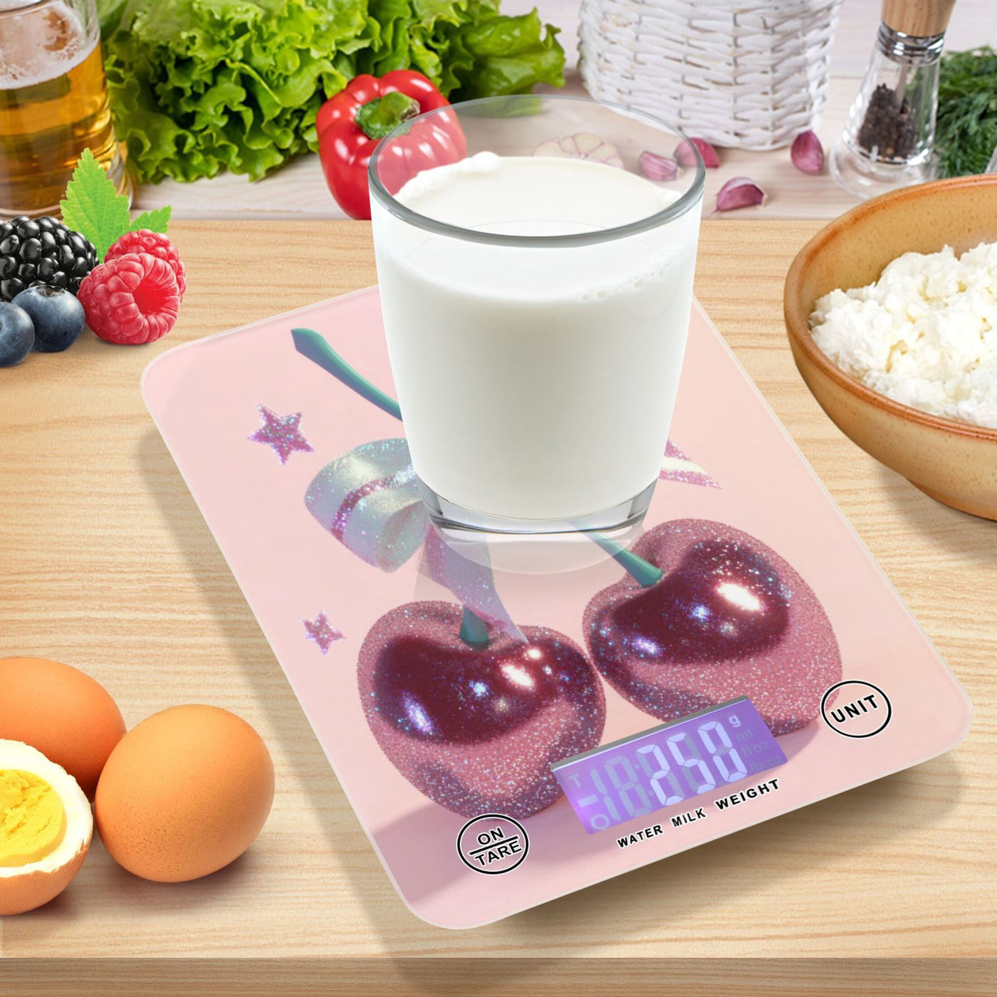 Large Cherries Food Scale Digital Kitchen Scale Waterproof Grams Ounces Lbs for Baking and Cooking, for Accurate Kitchen, Food and Portion Weighing