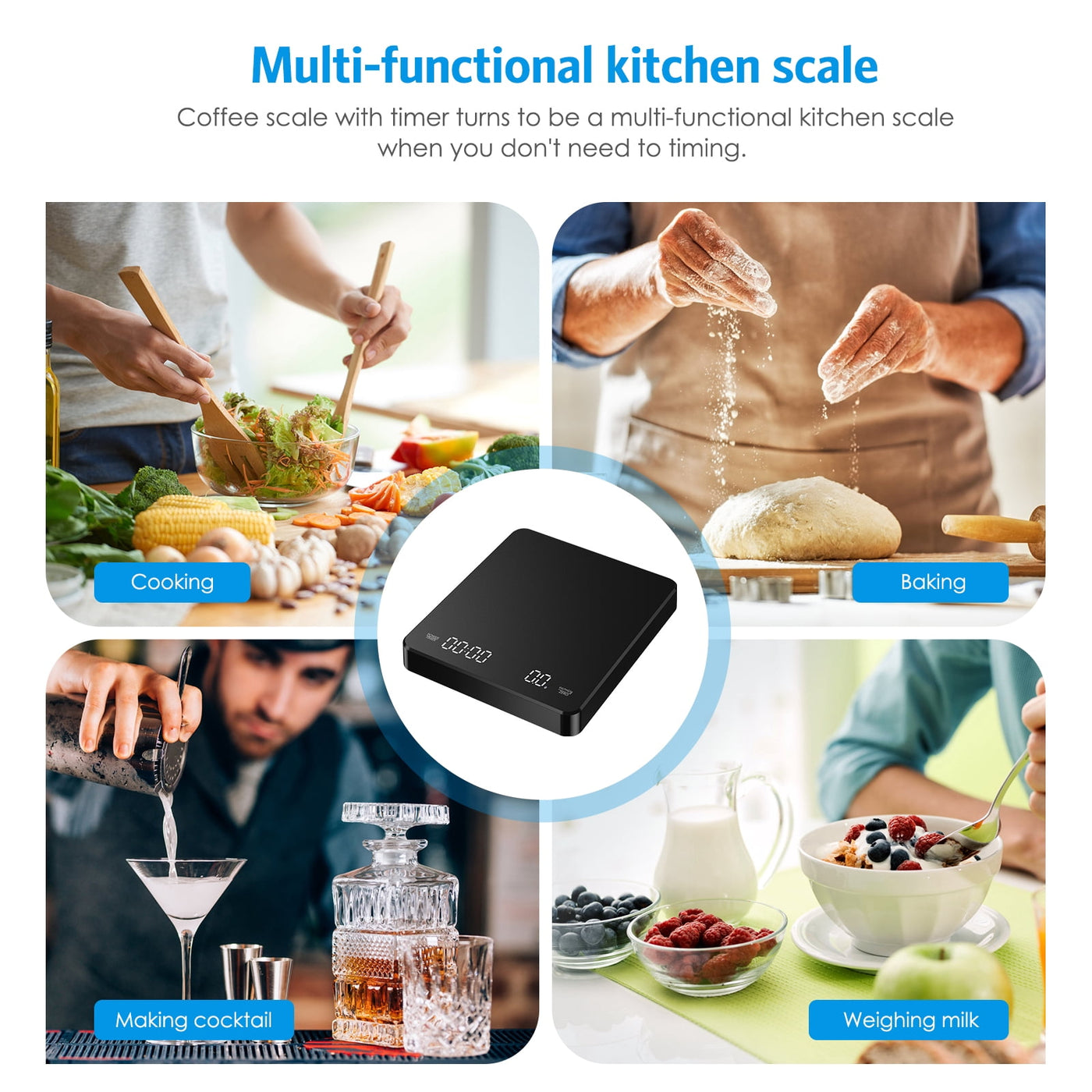 Digital Scale, Amir 3kg/0.1g Coffee Scale Rechargeable Pour-over Digital Coffee Scale with Touch Sensor LED Display Precise Scale for Kitchen Home