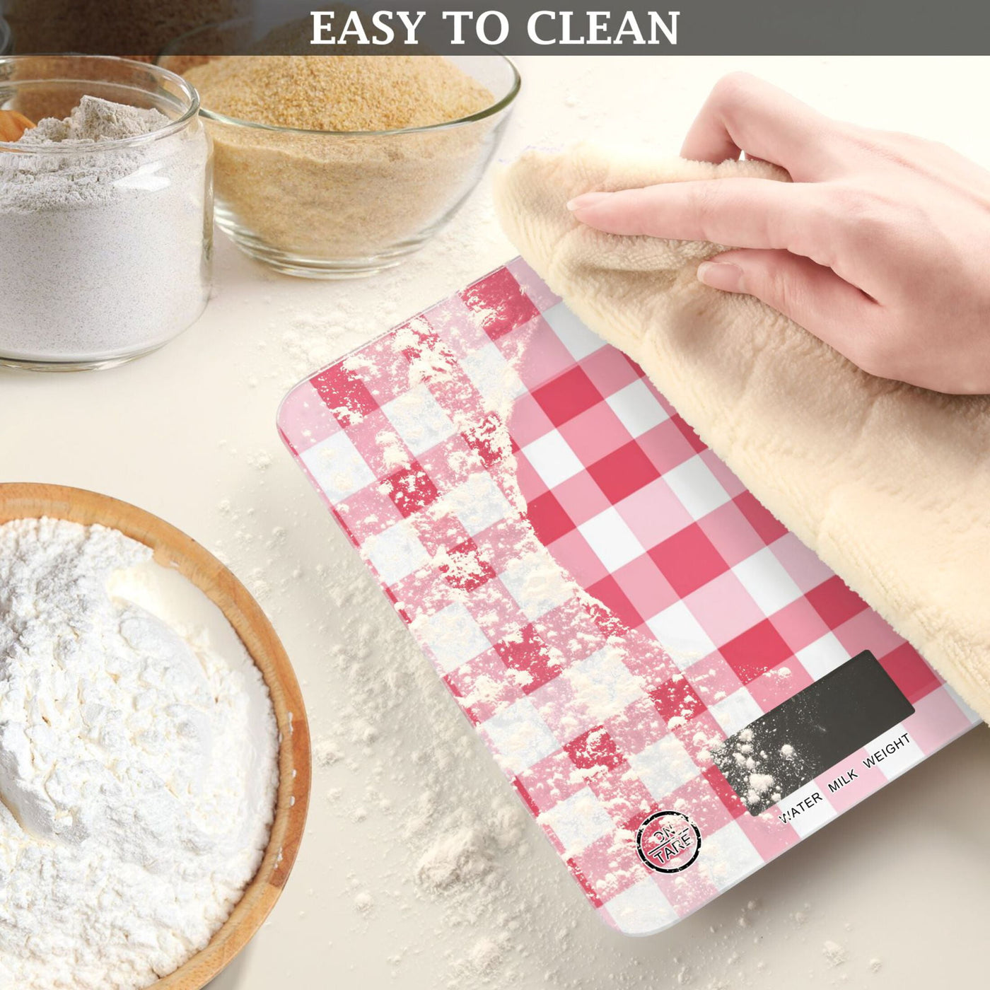 High Precision Digital Kitchen Scale Tempered Glass Food Scale Multifunction Scale Small Kitchen Appliances Pink Checkered Pattern