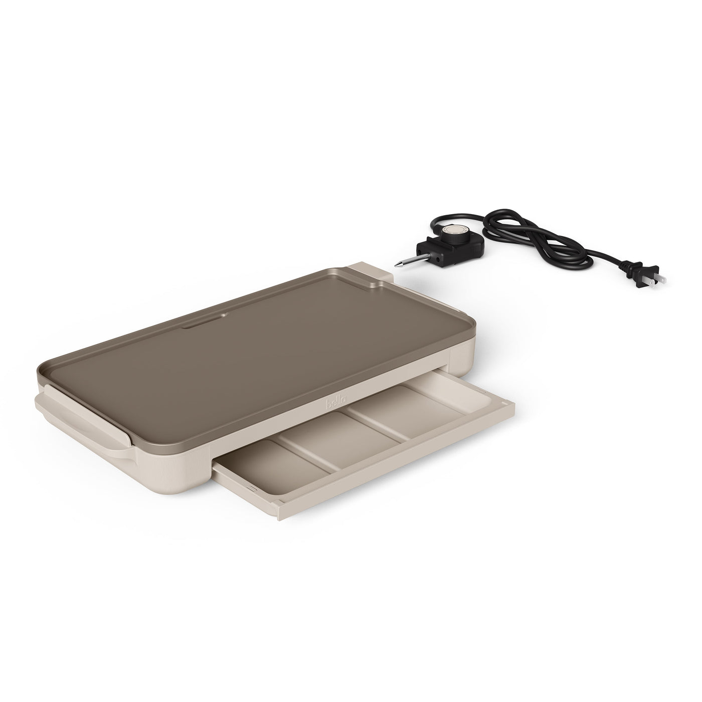 10" X 18" Nonstick Ceramic Griddle with Warming Tray, Oatmilk, for Everyday Home Kitchen Cooking, Storage and Organization