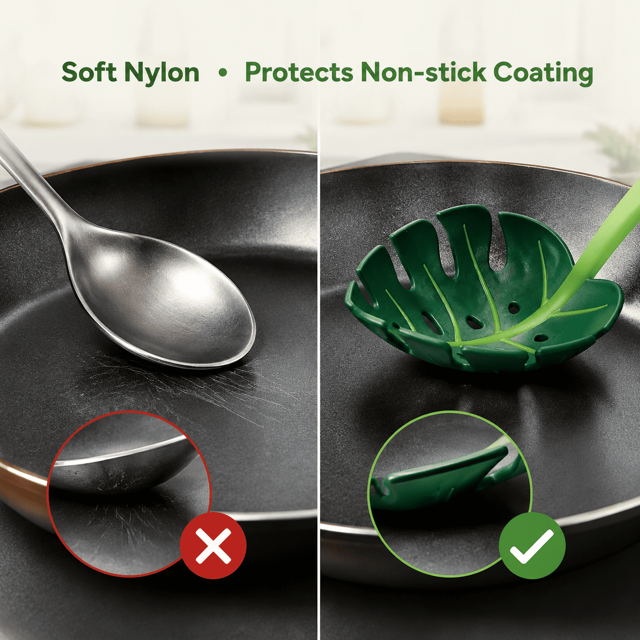 Monstera Ladle Jungle Spoon, BPA-FREE High Heat Resistant Nylon for Cooking for Nonstick Cookware Kitchen Tools and Utensils
