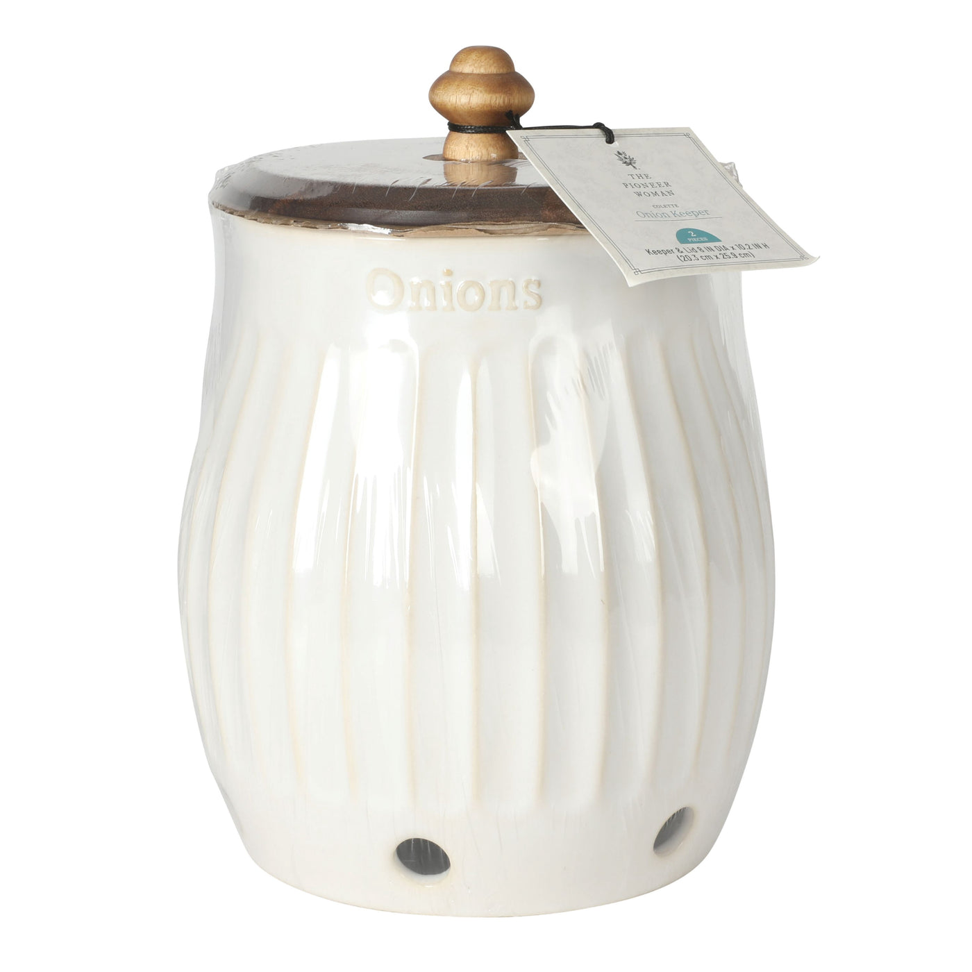 Colette Stoneware Onion Keeper, White, for Everyday Home Kitchen Cooking, Storage and Organization, Durable Design for Daily Home Use