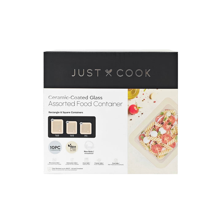 Just Cook Ceramic Glass Food Storage Container Set for Meal Prep and Leftover Storage, 10-Pack, for Pantry Organization
