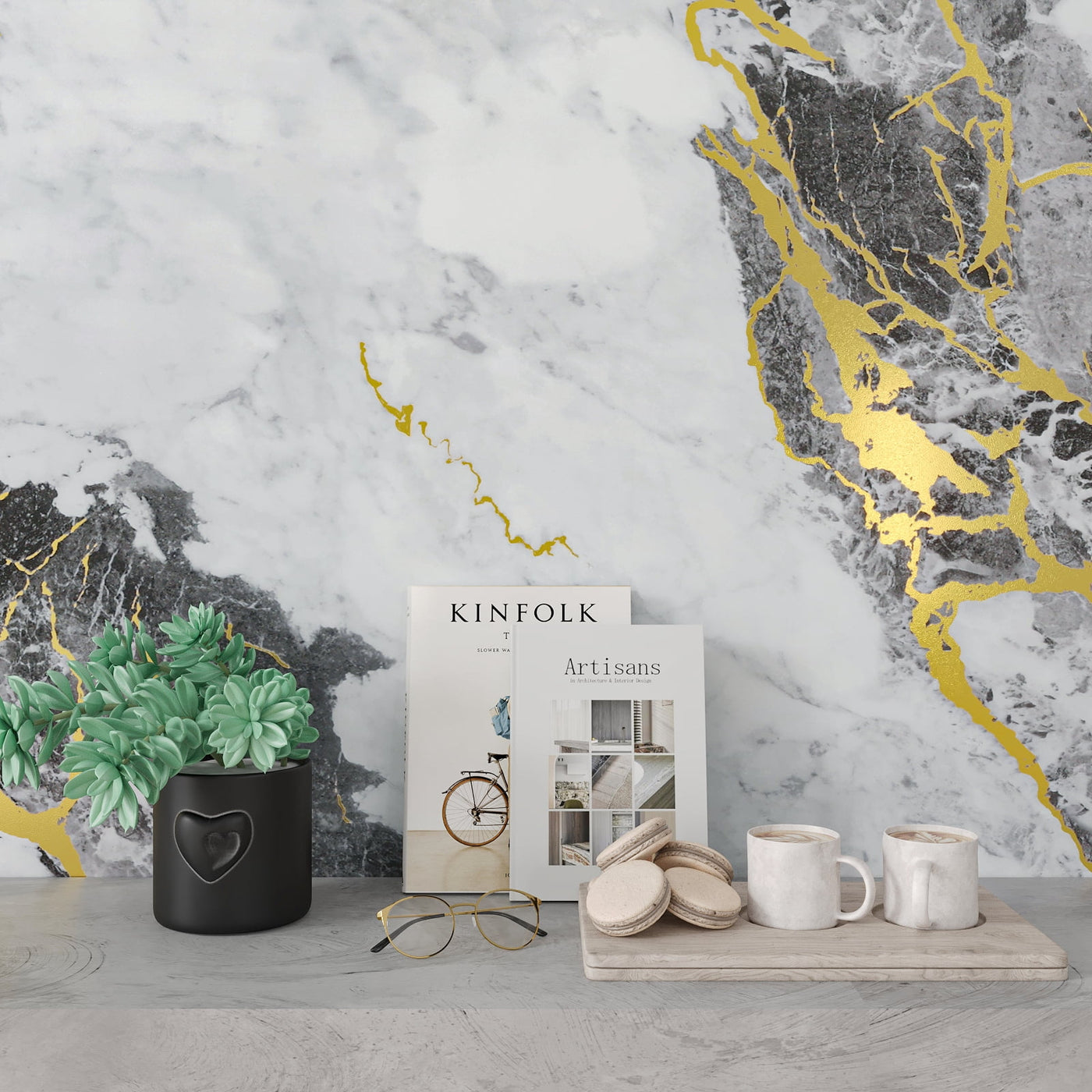 Chihut 12"x100" Grey Gold Marble Contact Paper for Countertops Waterproof Self Adhesive Peel and Stick Contact Paper for Kitchen Backsplash Matte