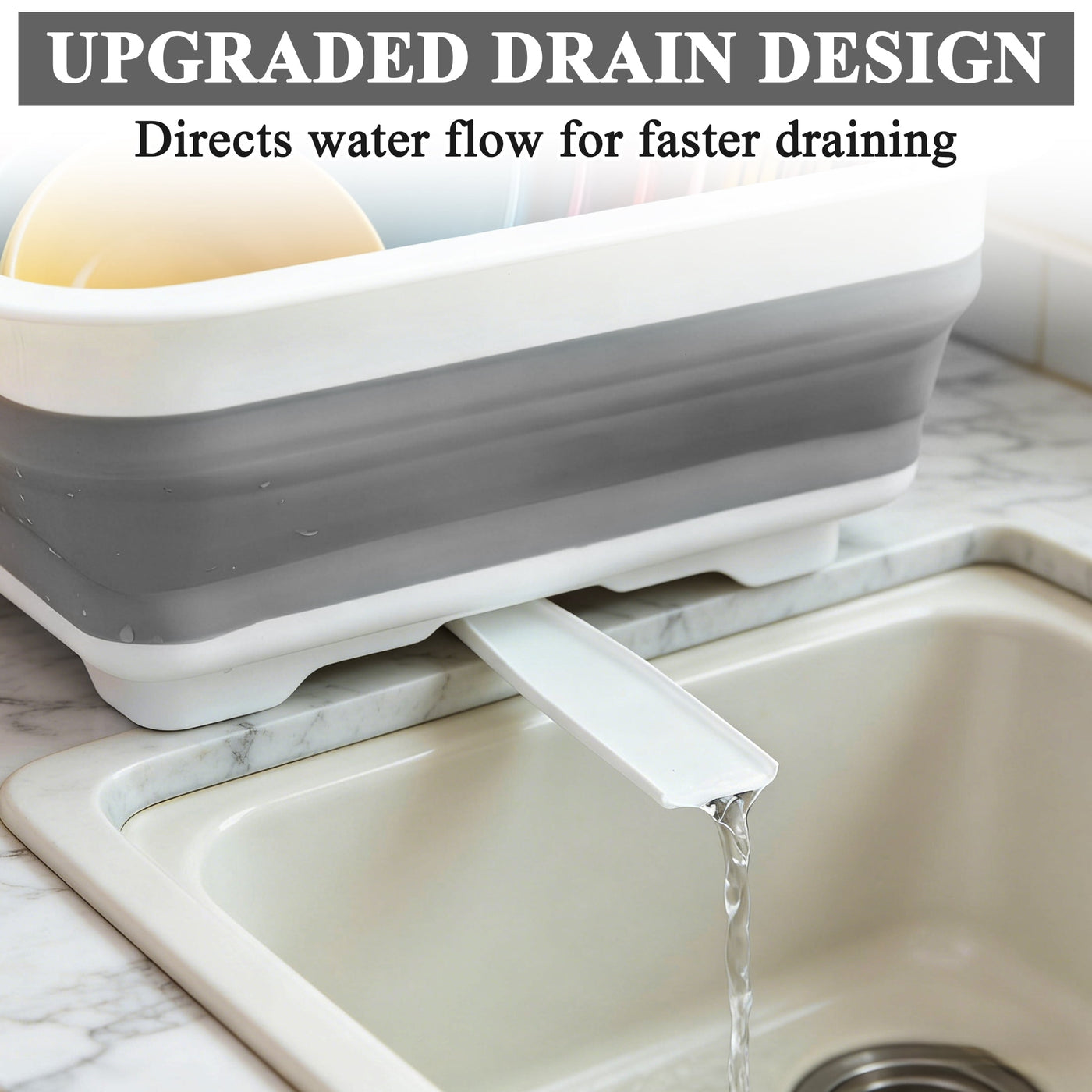 Dish Drying Rack, Portable 4-Compartment Dish Drainer with Drainboard, Utensil and Plate Organizer, Space-saving Kitchen Storage Tray for Counter, RV