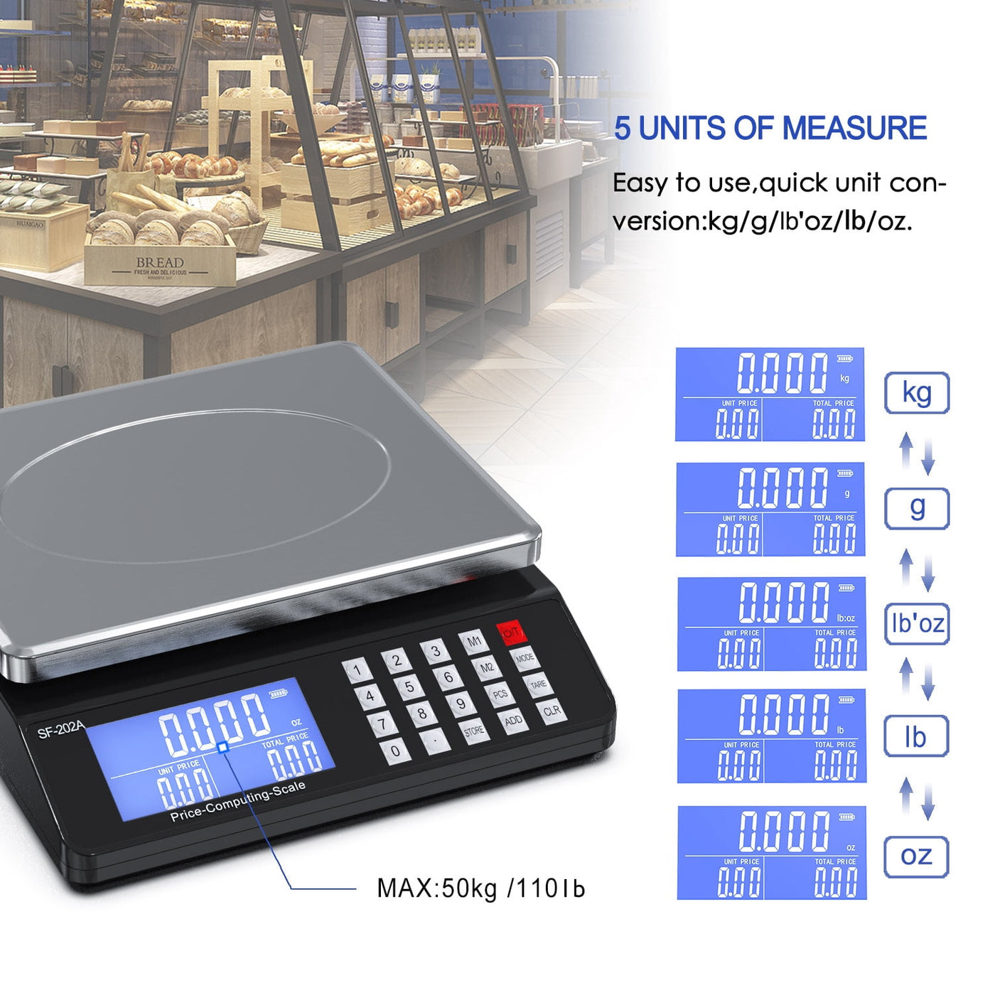 Digital Computing Price Scale with Capacity 66lbs and 0.1oz Readability, AC/DC, for Accurate Kitchen, Food and Portion Weighing