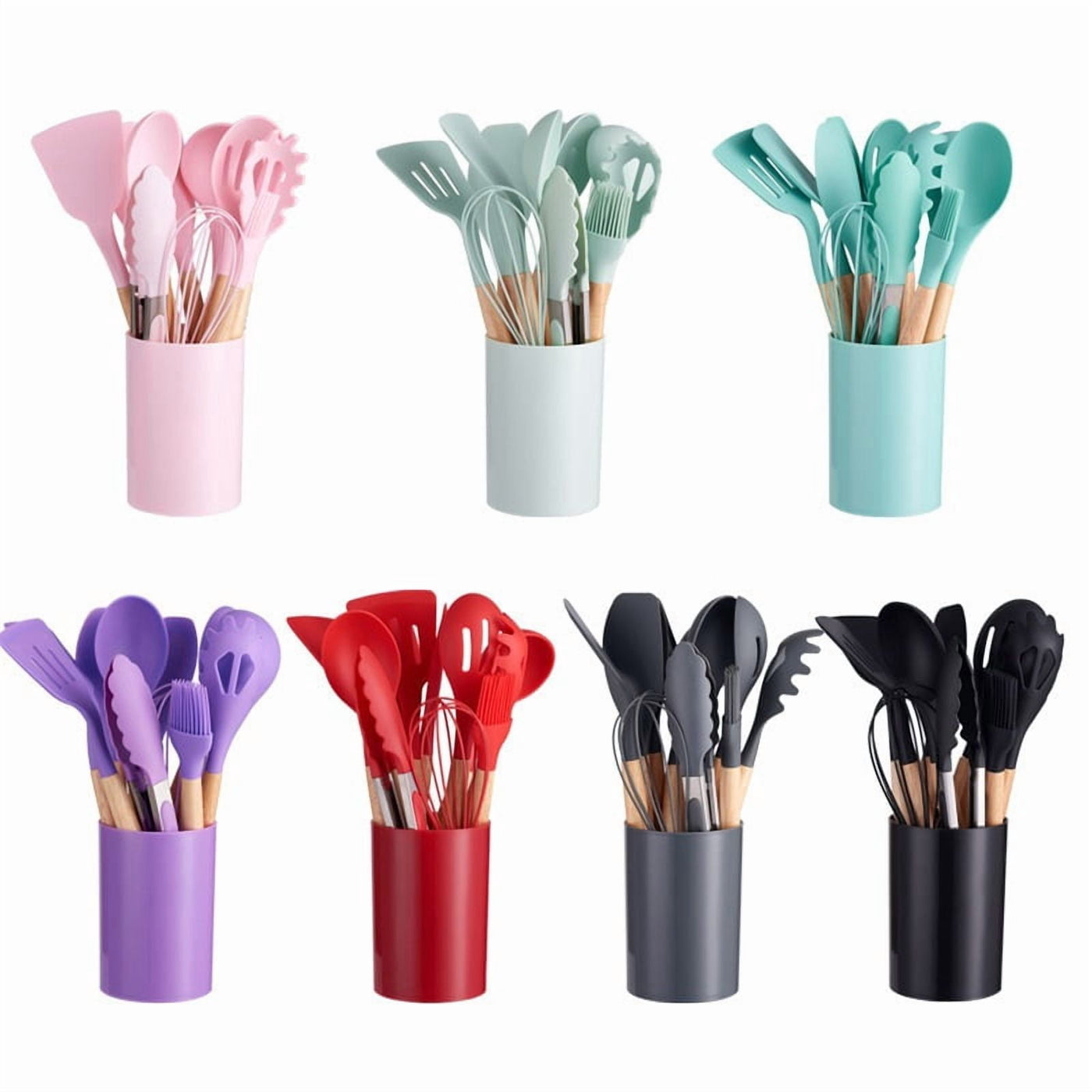 12-Piece Food Grade Silicone Kitchen Utensil Set Nonstick Cookware Friendly Cooking Spatula Soup Spoon Household Full Kitchen Tool Kit