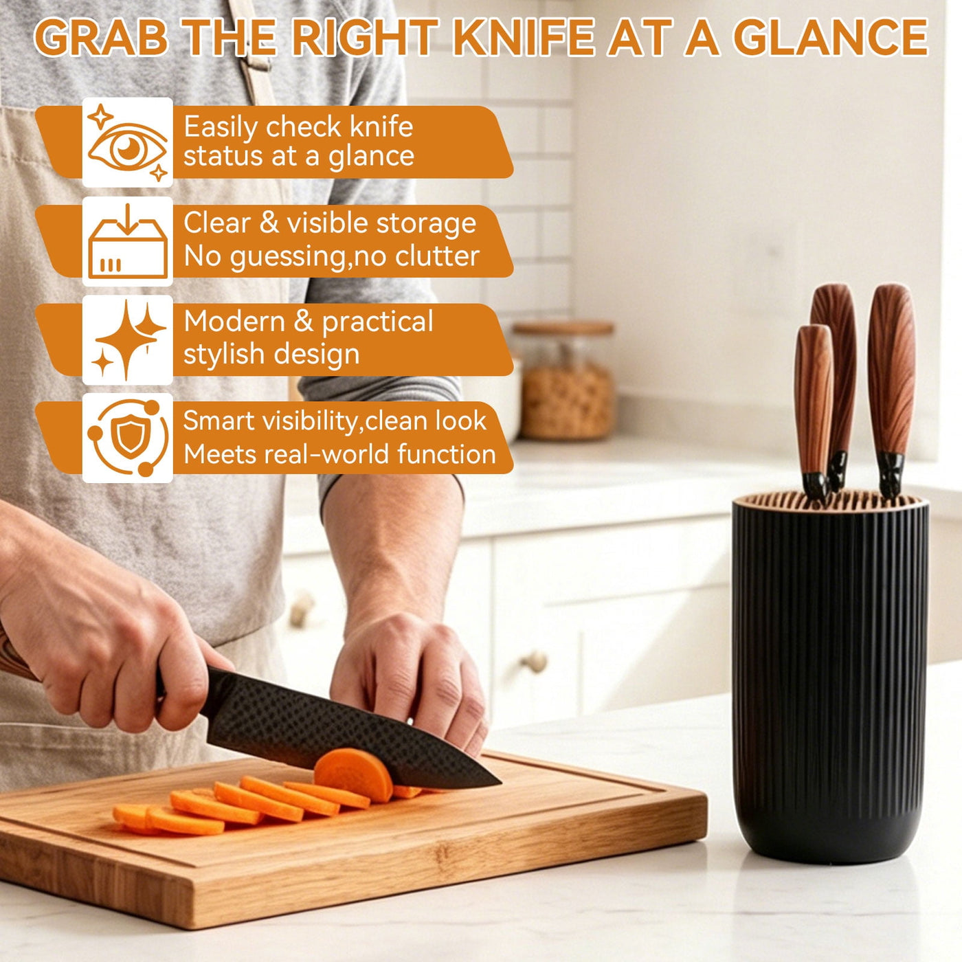 Set, 7-Piece Kitchen Knife Set with Universal Knife Block for Home Restaurant, for Chopping, Slicing and Everyday Food Preparation