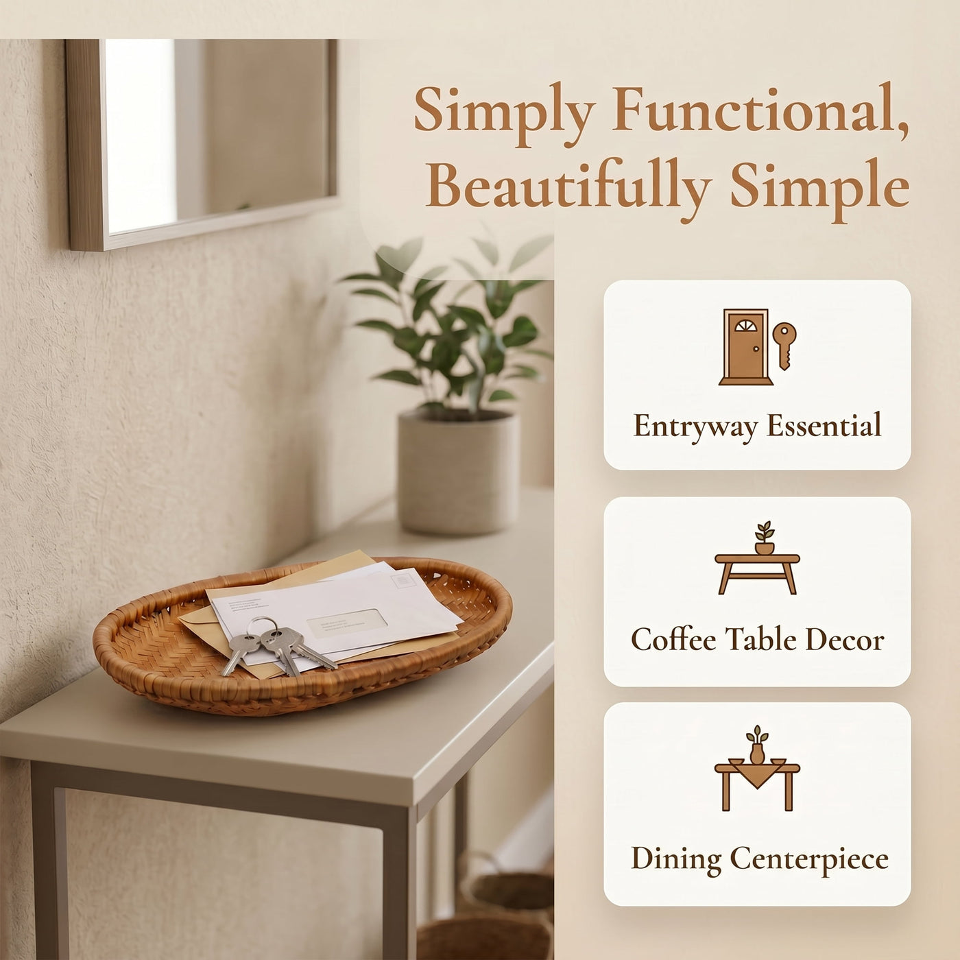 Rattan Serving Tray Woven Rectangular Bamboo Basket Brown 9.8*6.3*1.6inch, for Everyday Home Kitchen Cooking, Storage and Organization