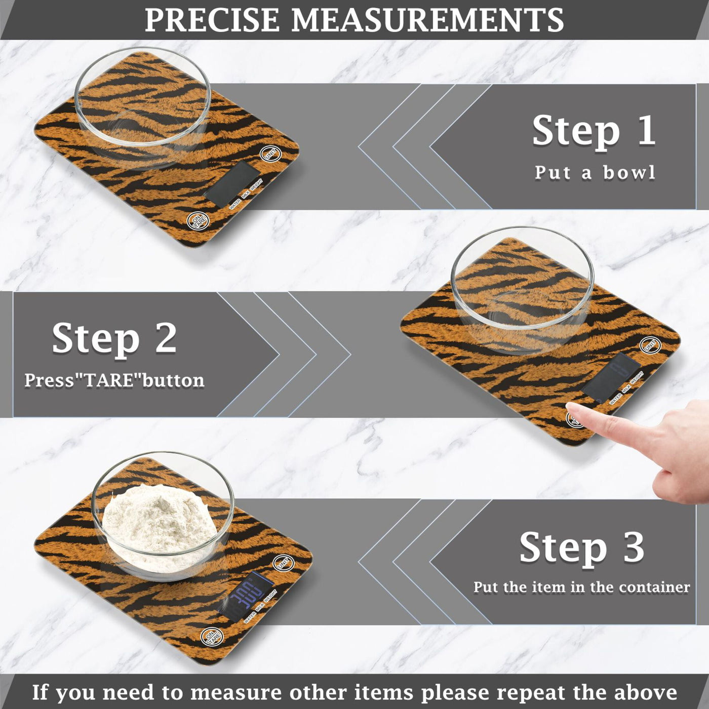High Precision Digital Kitchen Scale Tempered Glass Food Scale Multifunction Scale Small Kitchen Appliances Tiger Stripes Pattern
