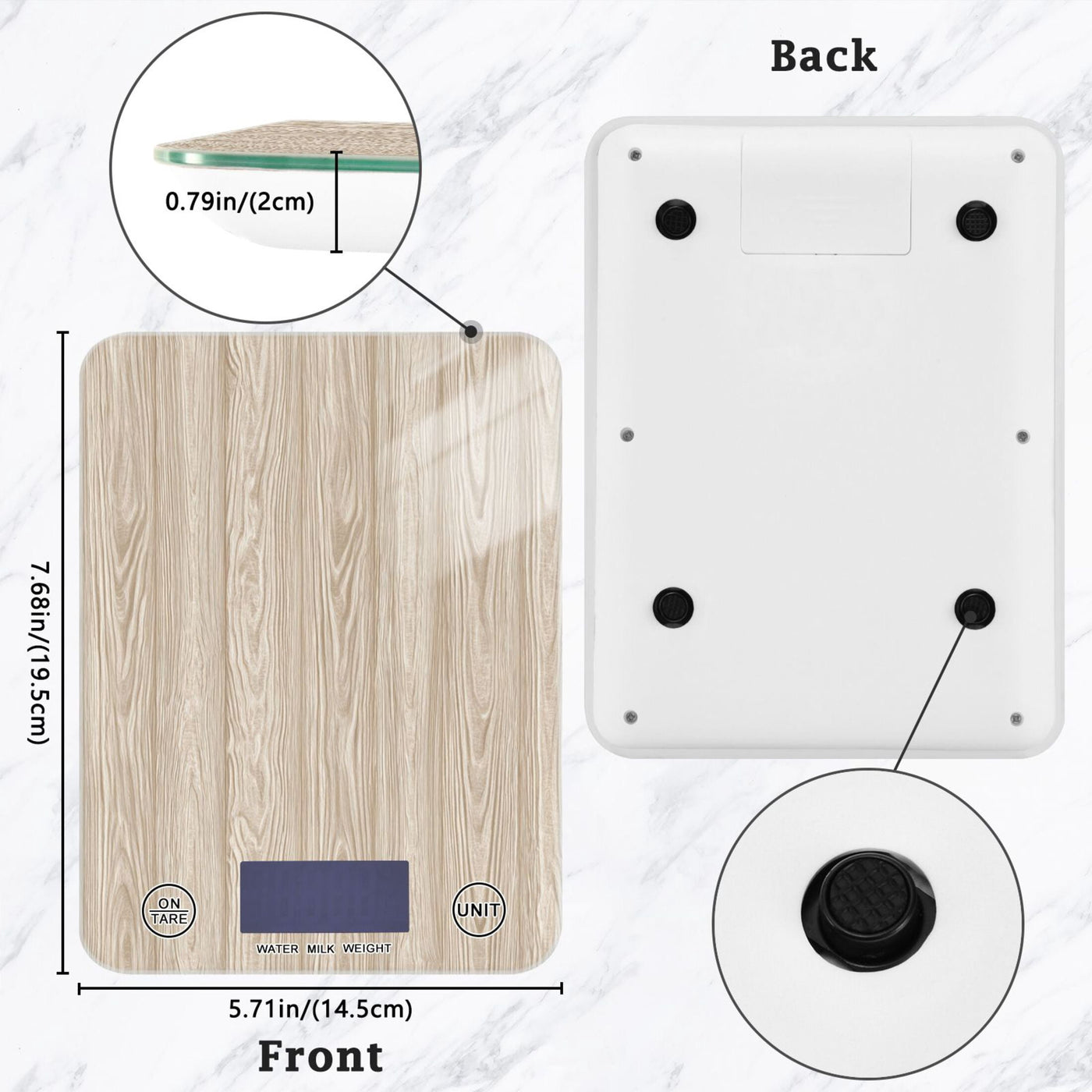 High Precision Digital Kitchen Scale Tempered Glass Food Scale Multifunction Scale Small Kitchen Appliances Beige Wood Grain Pattern