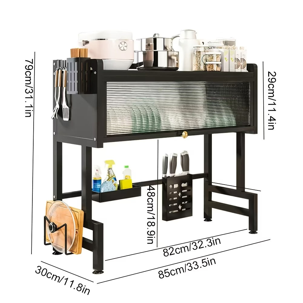 Dish Drying Rack with Dust-proof Cover, Countertop Kitchen Sink Drainer for Plates, Bowls and Chopsticks, Black