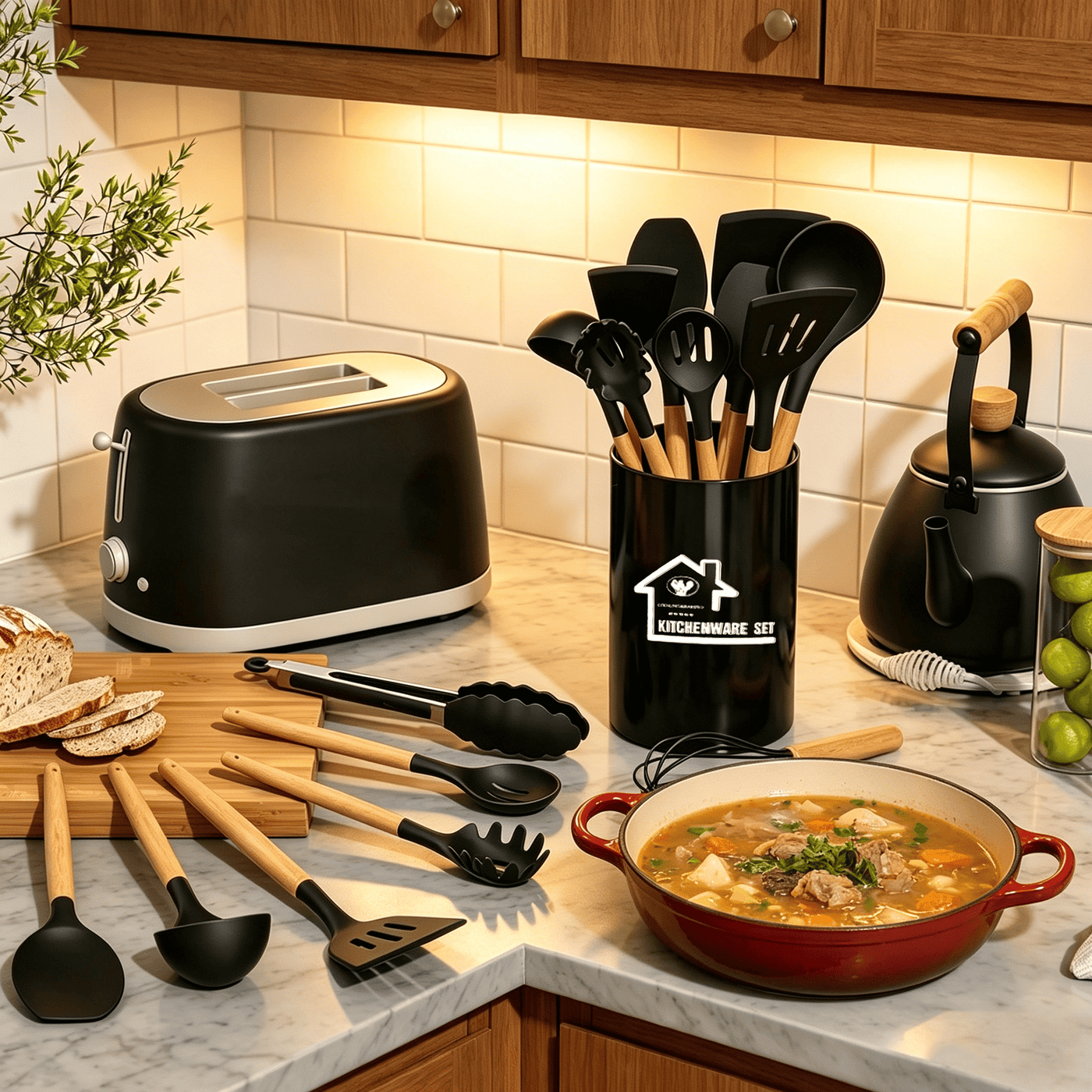 Silicone Cooking Utensils Set, 12-Piece Silicone Kitchen Utensils for Nonstick Cookware, 446°F Heat Resistant