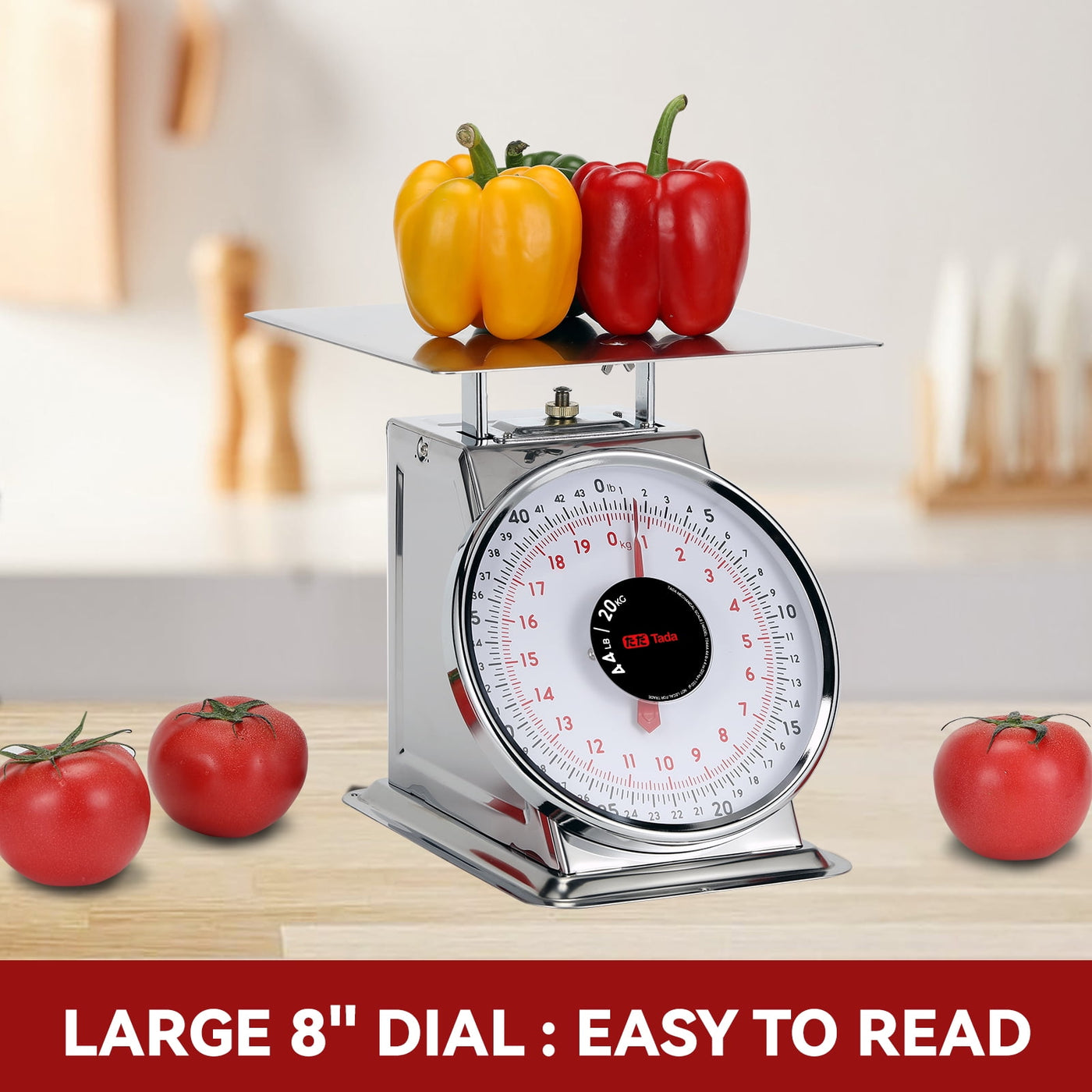44lb Stainless Steel Mechanical Kitchen and Food Scale Produce Meat Scale with Stainless Steel Platform Silver
