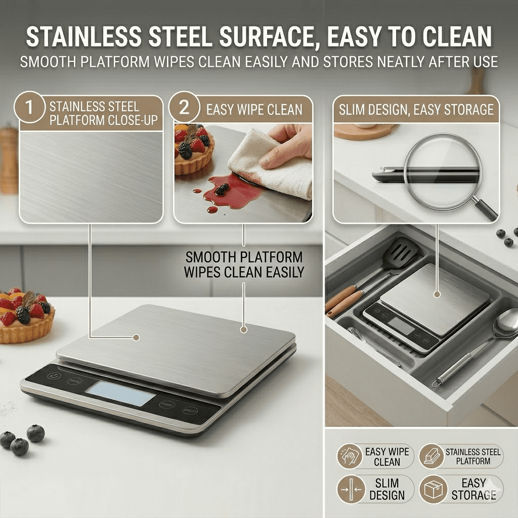 Digital Food Scale, 5kg/11lb Kitchen Scale for Grams and Ounces, 1g/0.05oz Accuracy, Stainless Steel Food Weight Scale with Tare Function, LCD Display