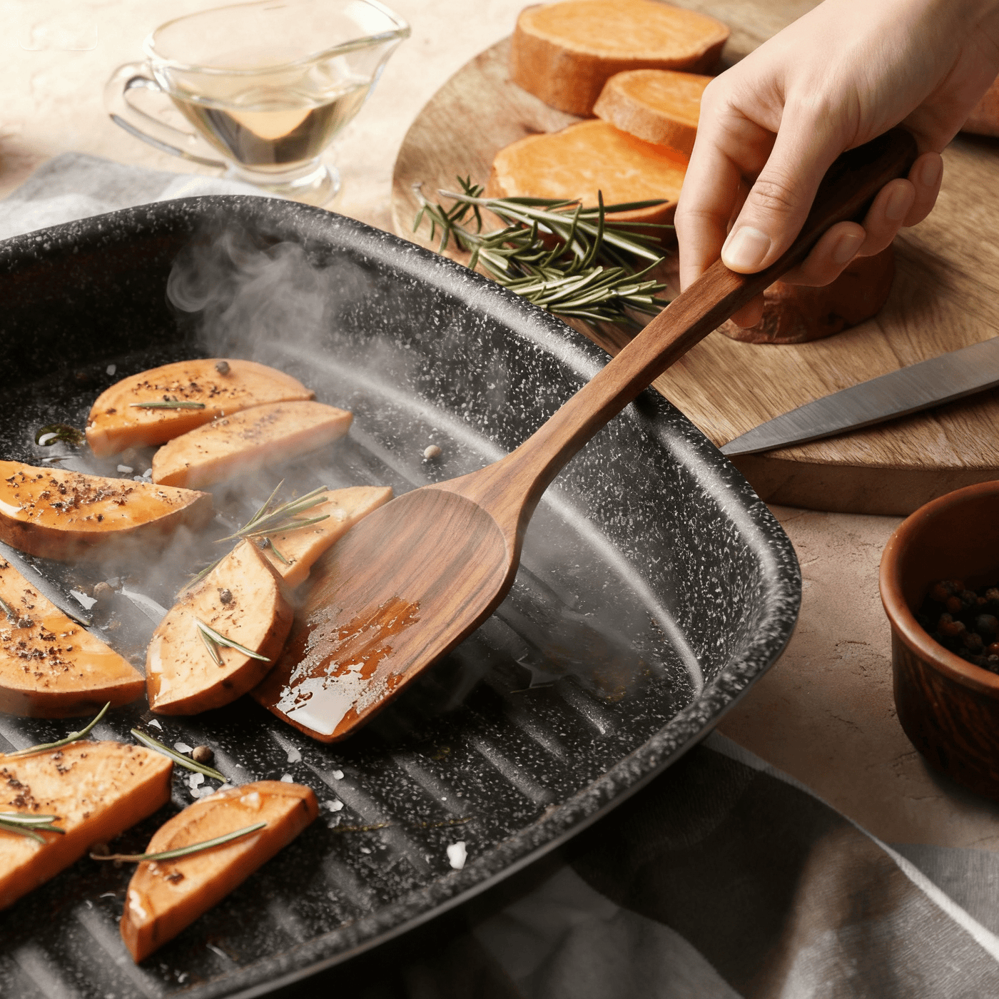 5-Piece Wooden Cooking Utensils Set, Natural Teak Kitchen Tools for Nonstick Cookware, Heat-resistant Wood Spatula, Turner, Skimmer, Salad Fork