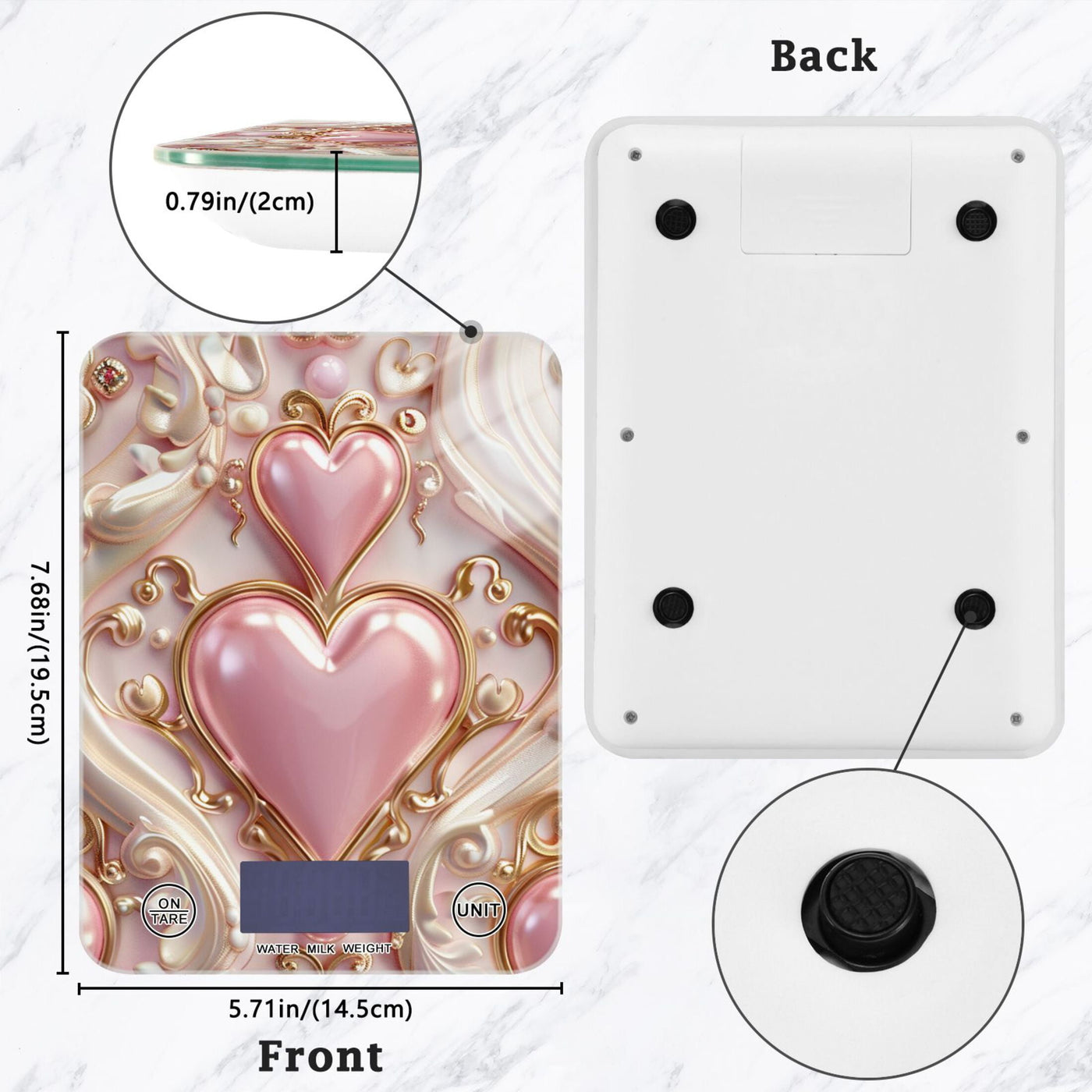 3d Hearts and Pearls Food Scale Digital Kitchen Scale Waterproof Tempered Glass Tare Function 11 Lb for Baking Cooking Meal Prep