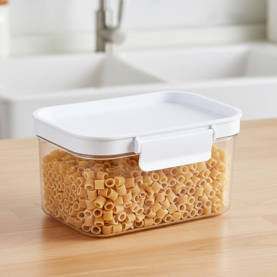 Small Rectangular Plastic Pantry Food Storage Container with Lid, Kitchen Dry Food Storage Canister Organizer, 6.9" W X 4.8" D X 3.7" H