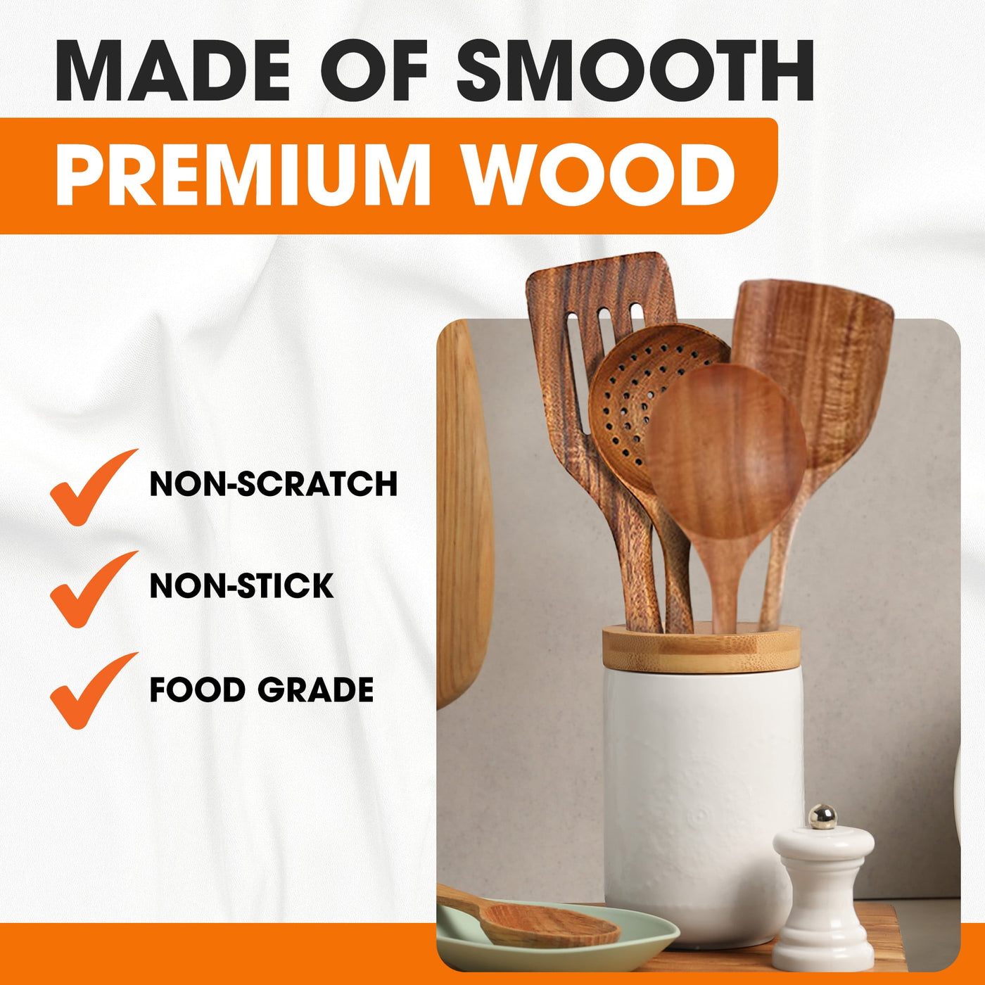Premium Teak Wood Spatula Set Â€“ Handcrafted 4-Piece Kitchen Utensil Set, for Cooking, Mixing, Serving and Nonstick Cookware