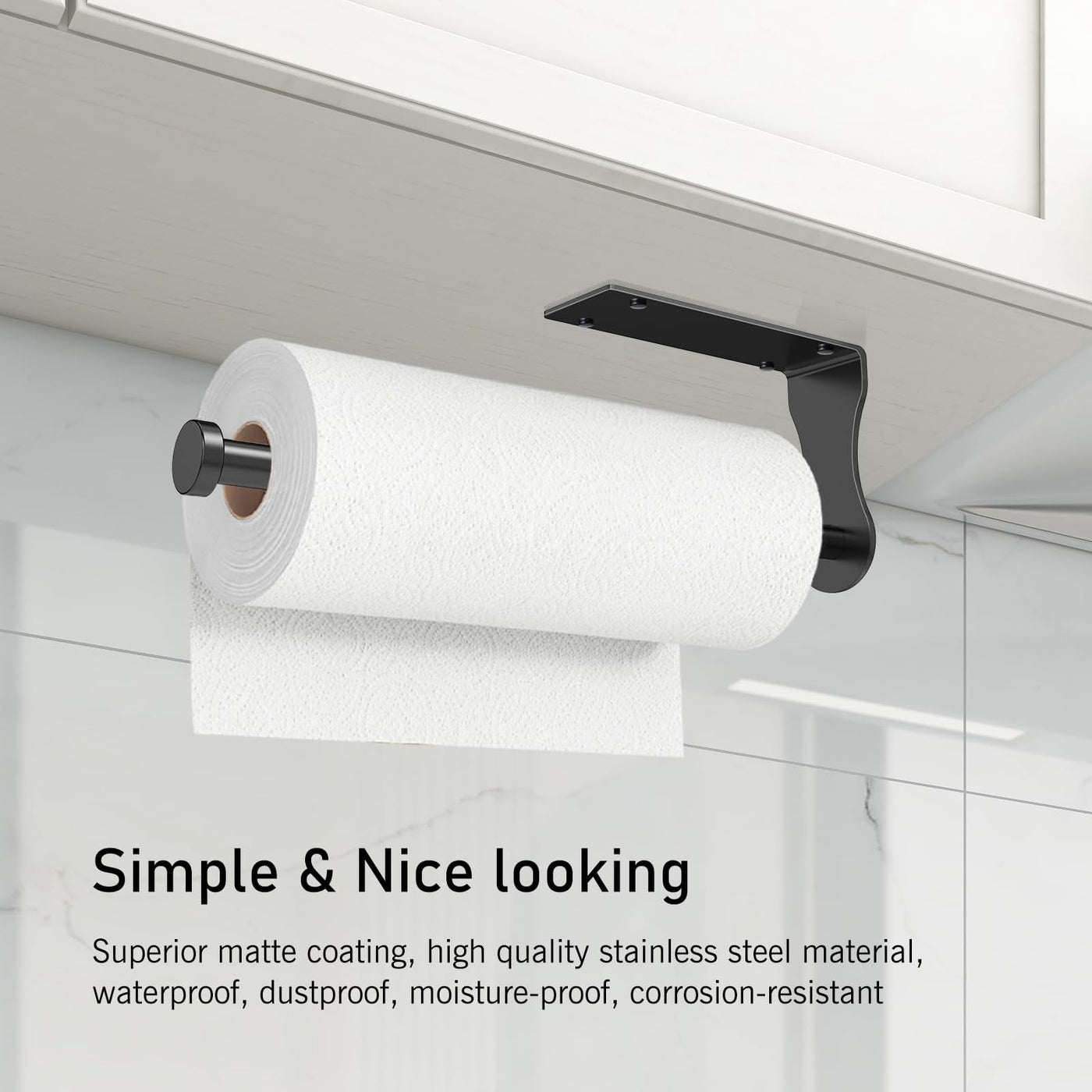 Stainless Steel Single Hand Operable Easy Tear Wall Mount Under Cabinet Paper Towel Holder, Black, for Drying Dishes