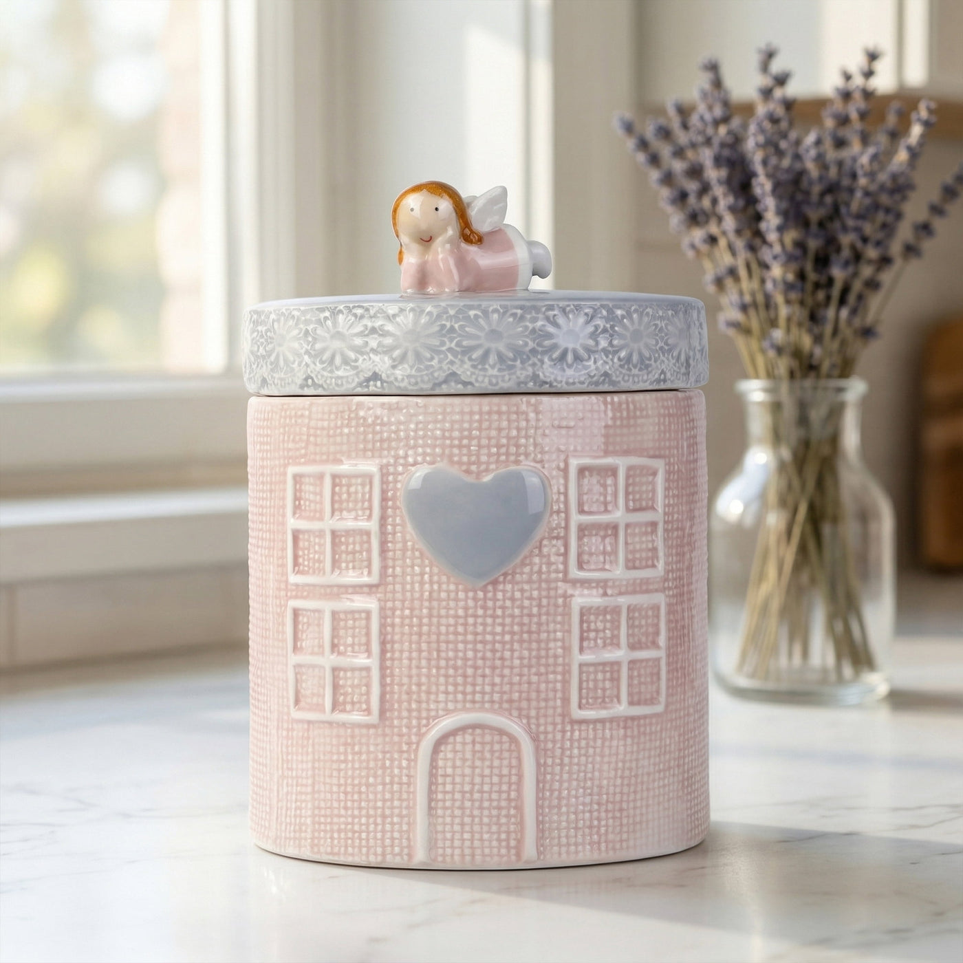 Embossed Canister Set Ceramic Jar with Airtight Lid for Kitchen Pink, for Pantry Organization, Meal Prep and Dry Food Storage