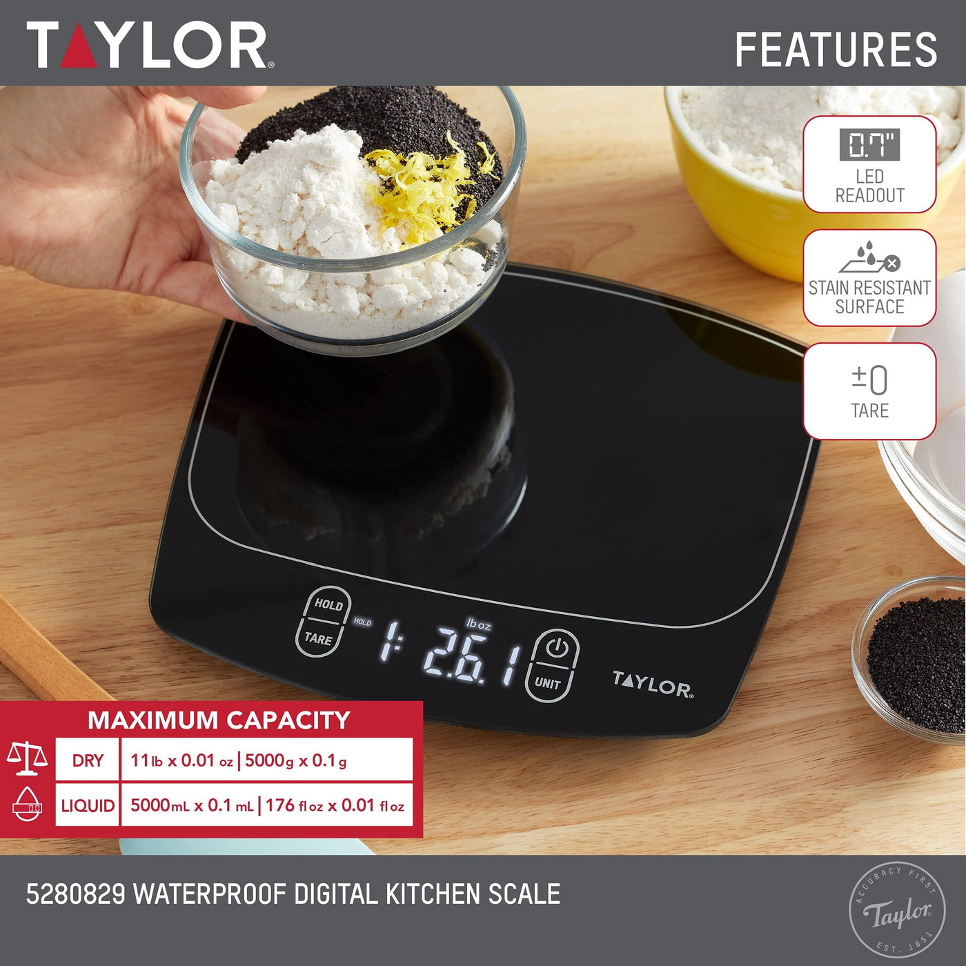 Lifetime Brands Waterproof Digital Food Scale, for Accurate Kitchen, Food and Portion Weighing, Durable Design for Daily Home Use
