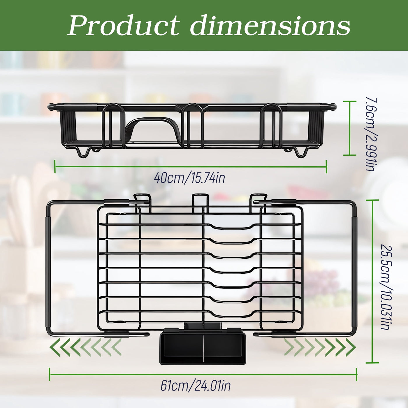 Dish Drying Rack in Sink, Expandable Stainless Steel Dish Rack Over The Sink, Kitchen Sink Drain Strainer with Cutlery Holder and Cup Holders