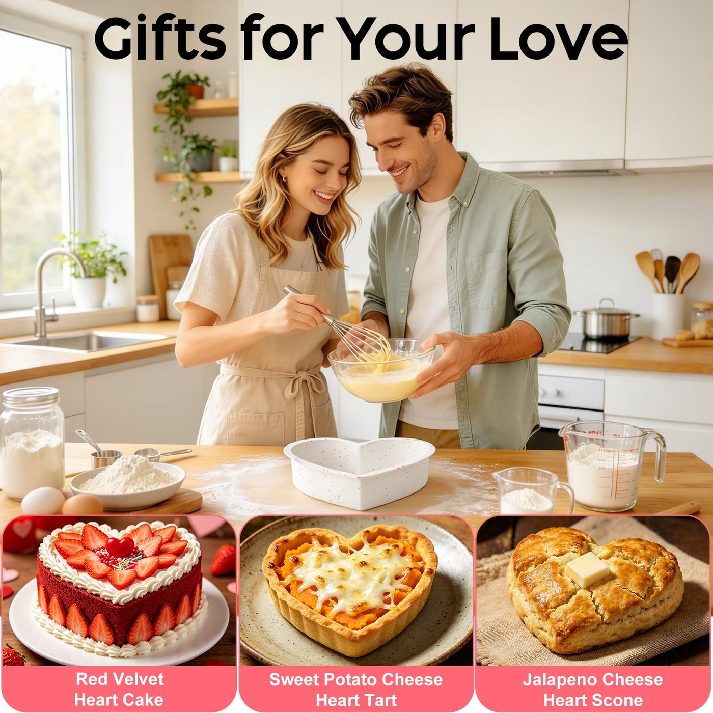 Silicone Heart Shaped Cake Pans, 2-Piece 10 Inch Large Heart Cake Mold Nonstick Silicone Heart Molds for Baking