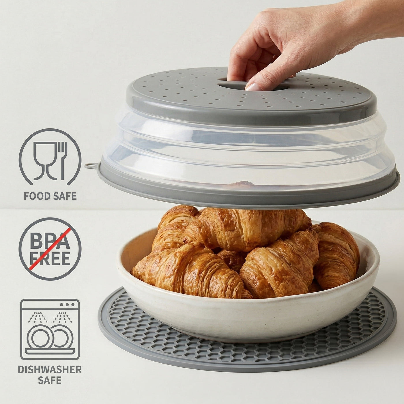 2 in 1, Microwave Splatter Cover for Food and Silicone Placemat, Collapsible and Vented Plate and Dish Cover, BPA Free Splatter Guard Lid