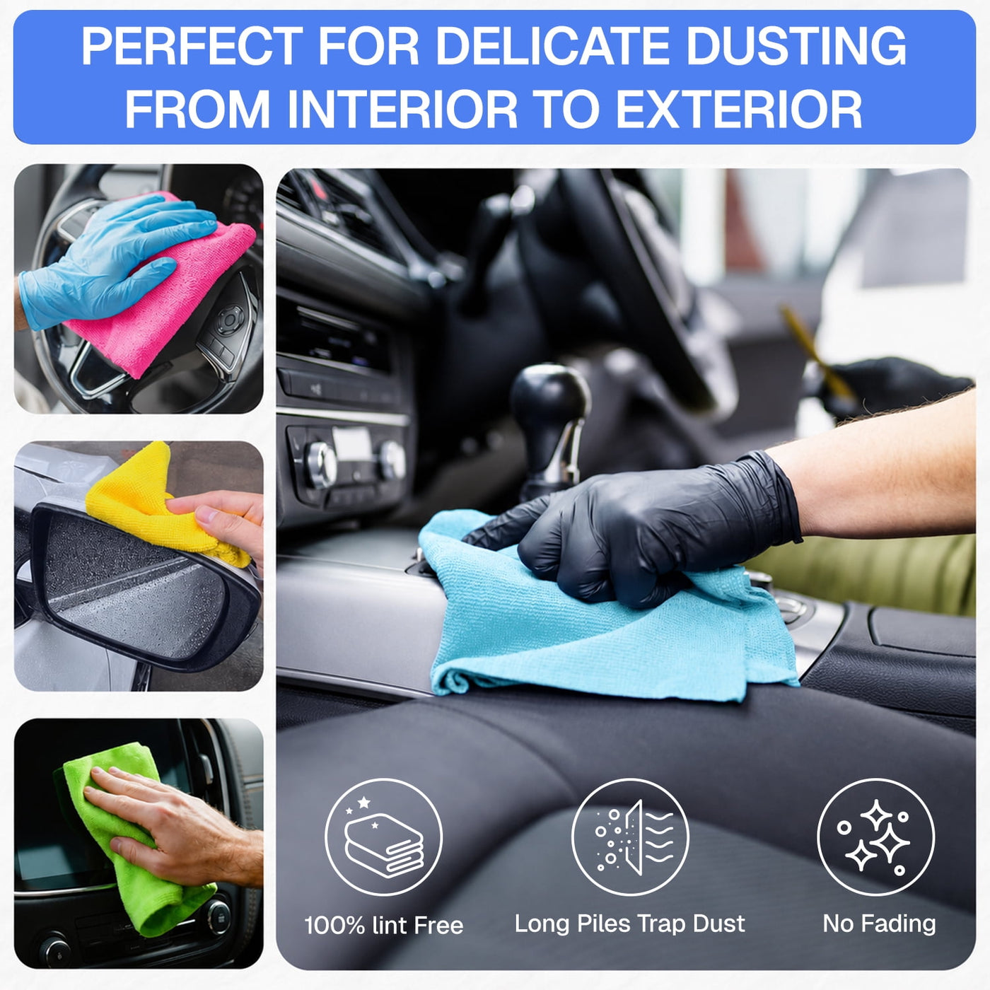 Bn-link Microfiber Cleaning Cloth, 12-Pack Highly Absorbent Cleaning Rags, Lint-free Microfiber Towels for Cars, House Kitchen Bathroom