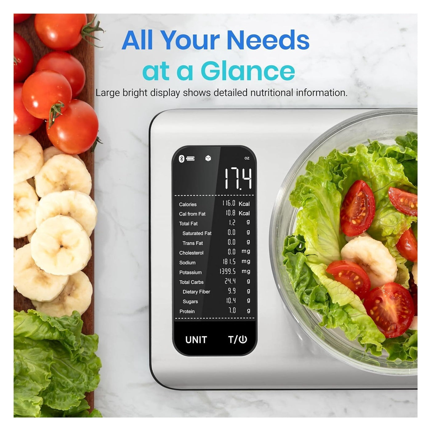 Smart 11lb Food Scale, Calorie and Macro Tracker with App, for Accurate Kitchen, Food and Portion Weighing