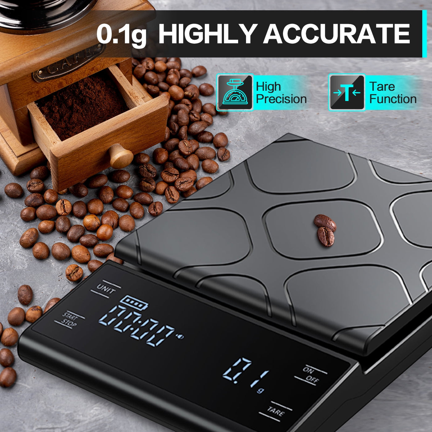 Coffee Scale with Timer, 3kg/0.1g High Precision Digital Kitchen Scale Drip Espresso Scale with Auto Tare, Pour Over Coffee Scale