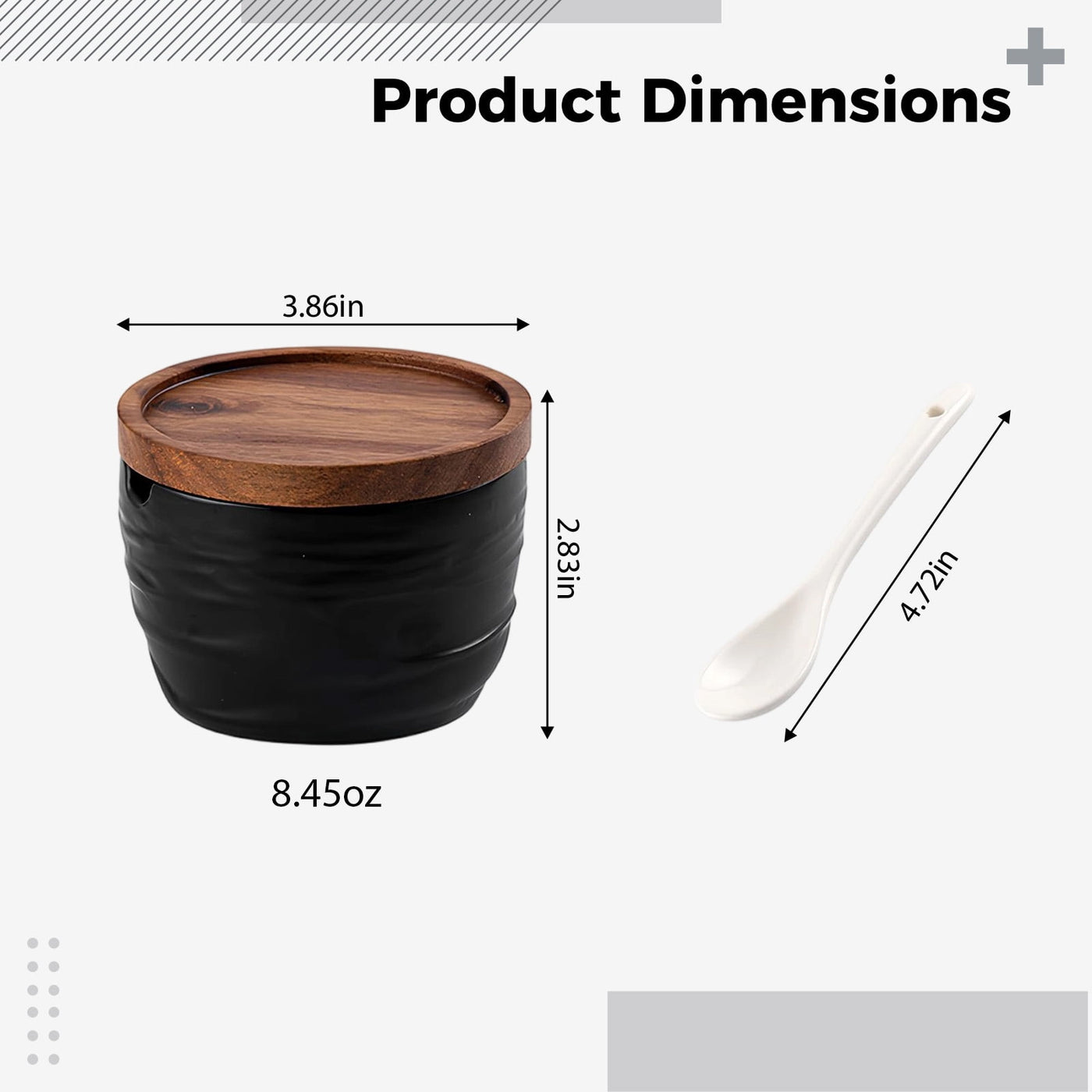 2-Piece Ceramic Salt and Pepper Containers Set, Japanese-style Spice Jar with Wooden Lid, Kitchen Spice Organizers and Storage, Dual Spoons