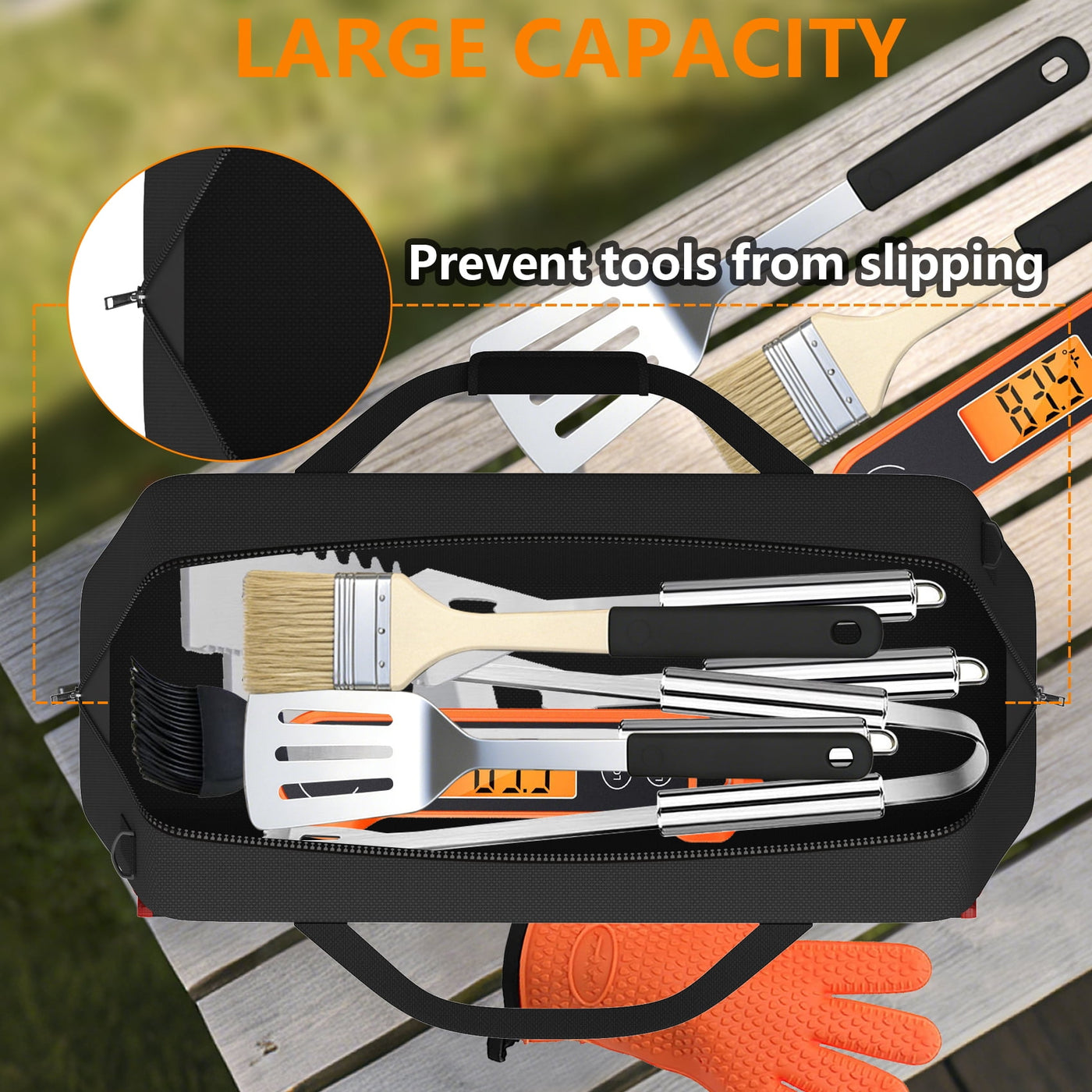 Grill Tool Storage Bag, Grill Utensil Storage Bag for Barbecue Tool Up to 22", Bbq Utensil Storage Caddy with Pockets, Bag Only