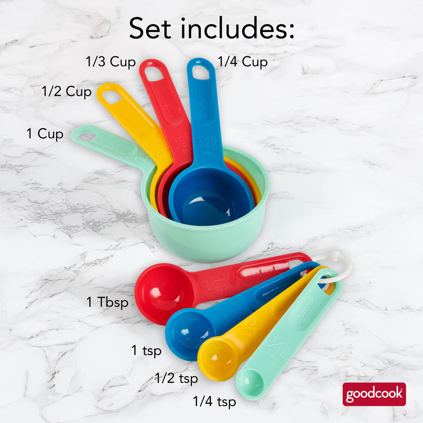 8-Piece Nesting Measuring Cups and Spoons Set with Storage Ring, for Cooking, Mixing, Serving and Nonstick Cookware