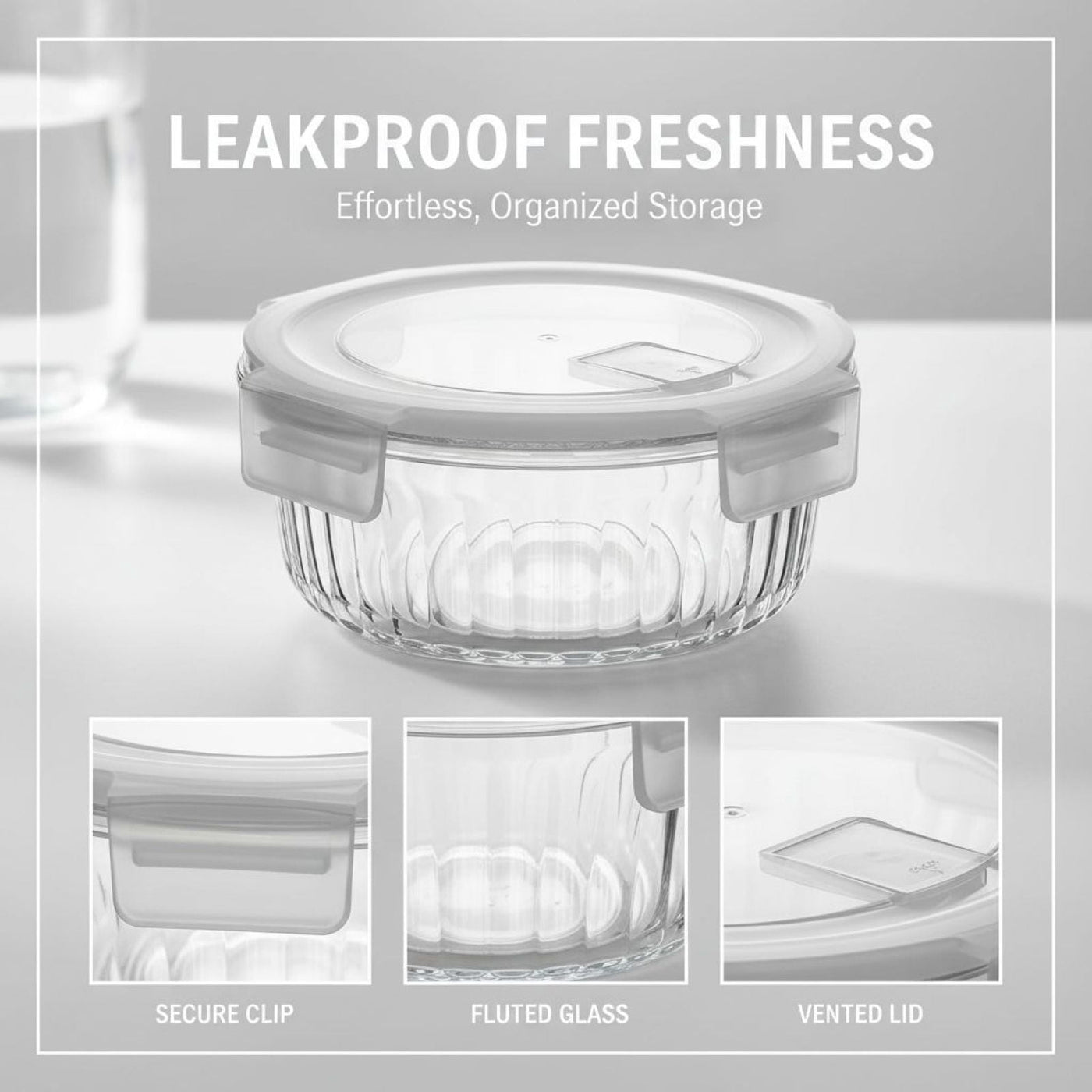 4-Piece Glass Lunch Box Set, Leakproof Borosilicate Food Storage Containers, Stackable, 14.2 Fl Oz 5.12 X 2.09 in