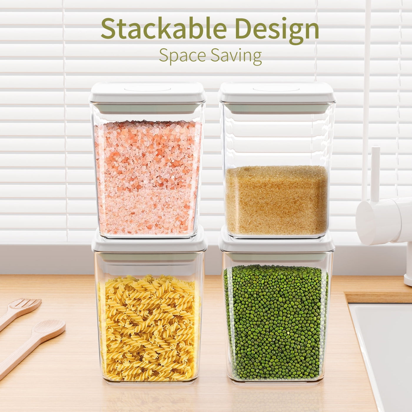 Airtight Pop Up Container: 3-Pack 1.2 QT Food Storage Container with Lid, Stackable Kitchen Storage Container for Cereal, Snack, Sugar, Coffee