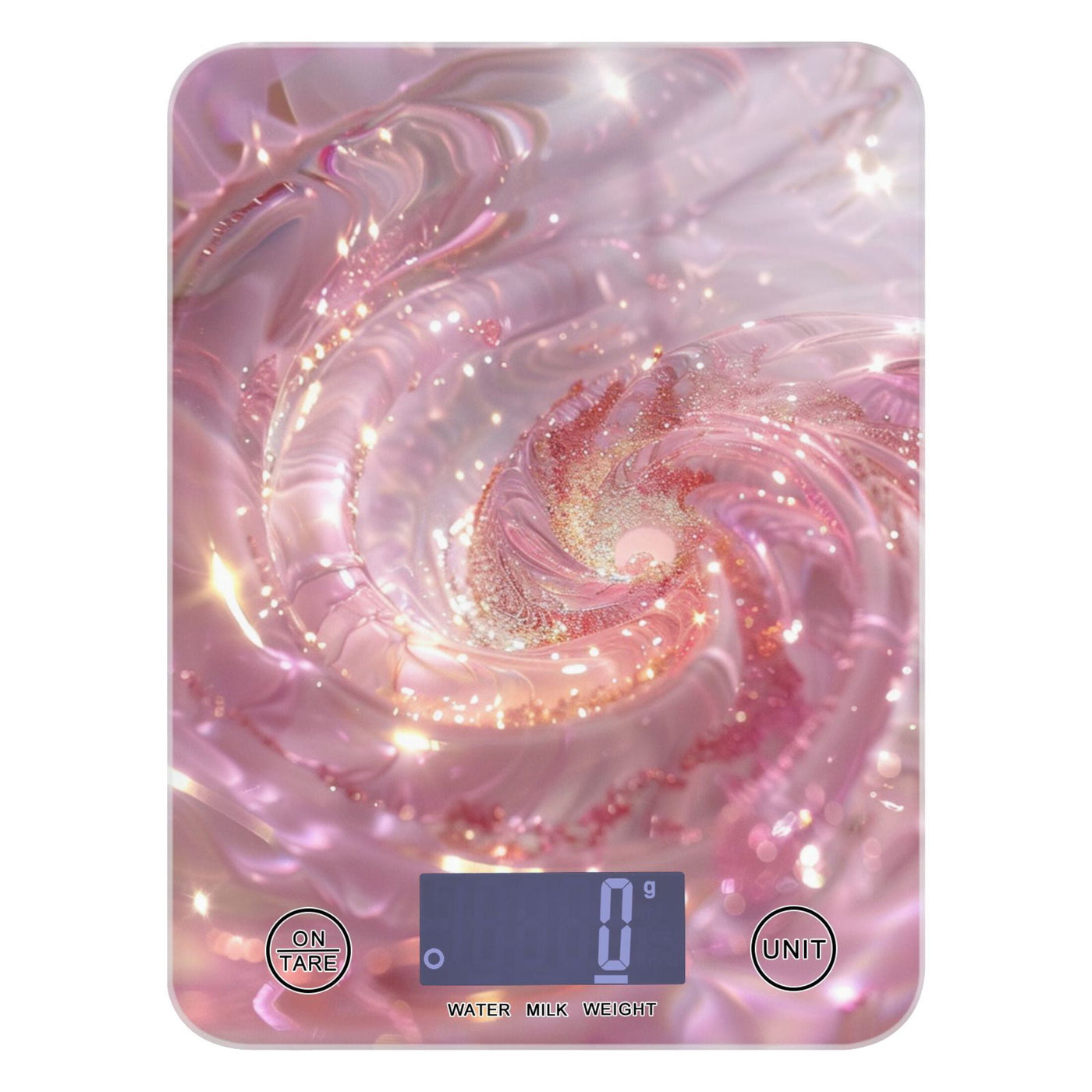 A Pink Spiral Food Scale Digital Kitchen Scale Waterproof Tempered Glass Tare Function 11 Lb for Baking Cooking Meal Prep