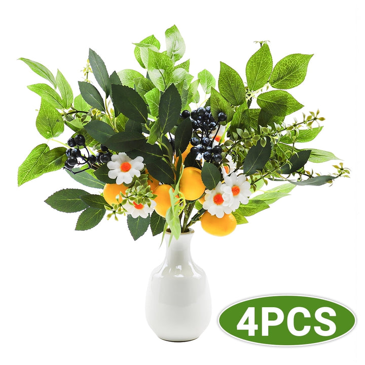 Artificial Lemon and Blueberry Picks with Eucalyptus Leaves 4-Pack 12" Summer Fruit Branch Decorations for Home, Kitchen, Vase, Table