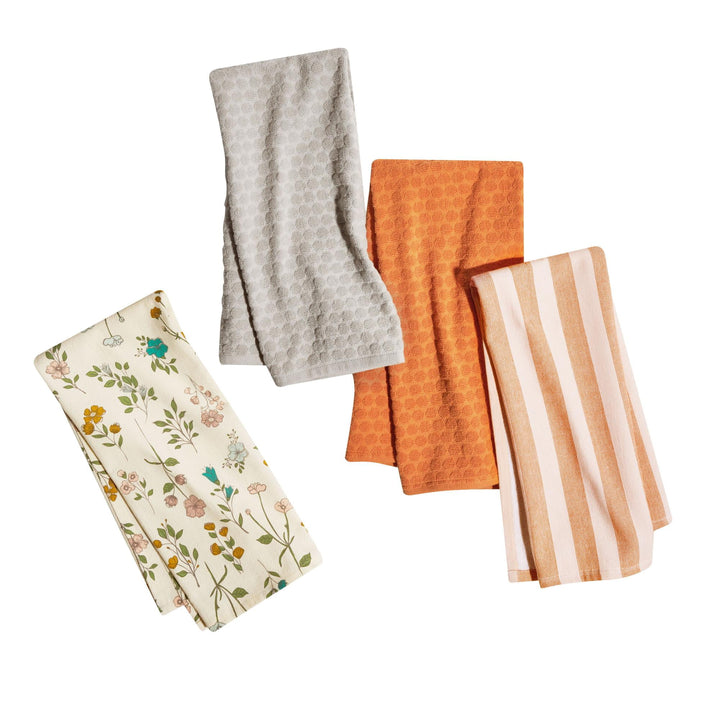 Beautiful Botanical 4-Piece Kitchen Towel Set By, Multiple, 30"W X 20"L, for Drying Dishes, Wiping Counters and Everyday Kitchen Cleaning