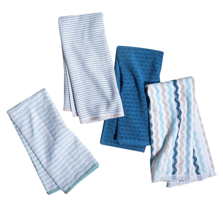 Beautiful Utility Wavy 4-Piece Kitchen Towel Set By, Multiple, 30"W X 30"L, for Drying Dishes, Wiping Counters and Everyday Kitchen Cleaning